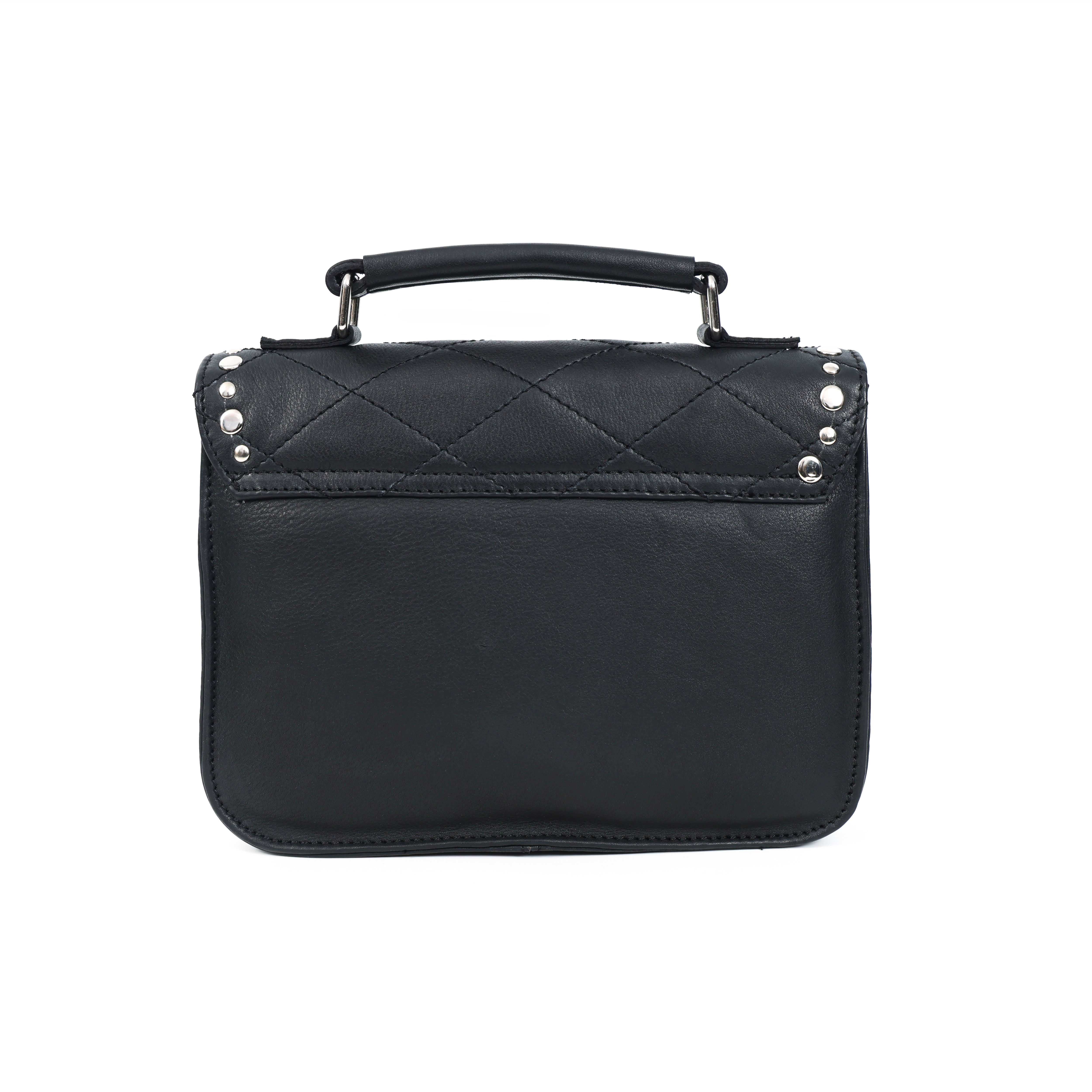 Premium  Quilted Leather Crossbody Bag with Stud Detail, Zip Pocket & Detachable Strap - Image 9