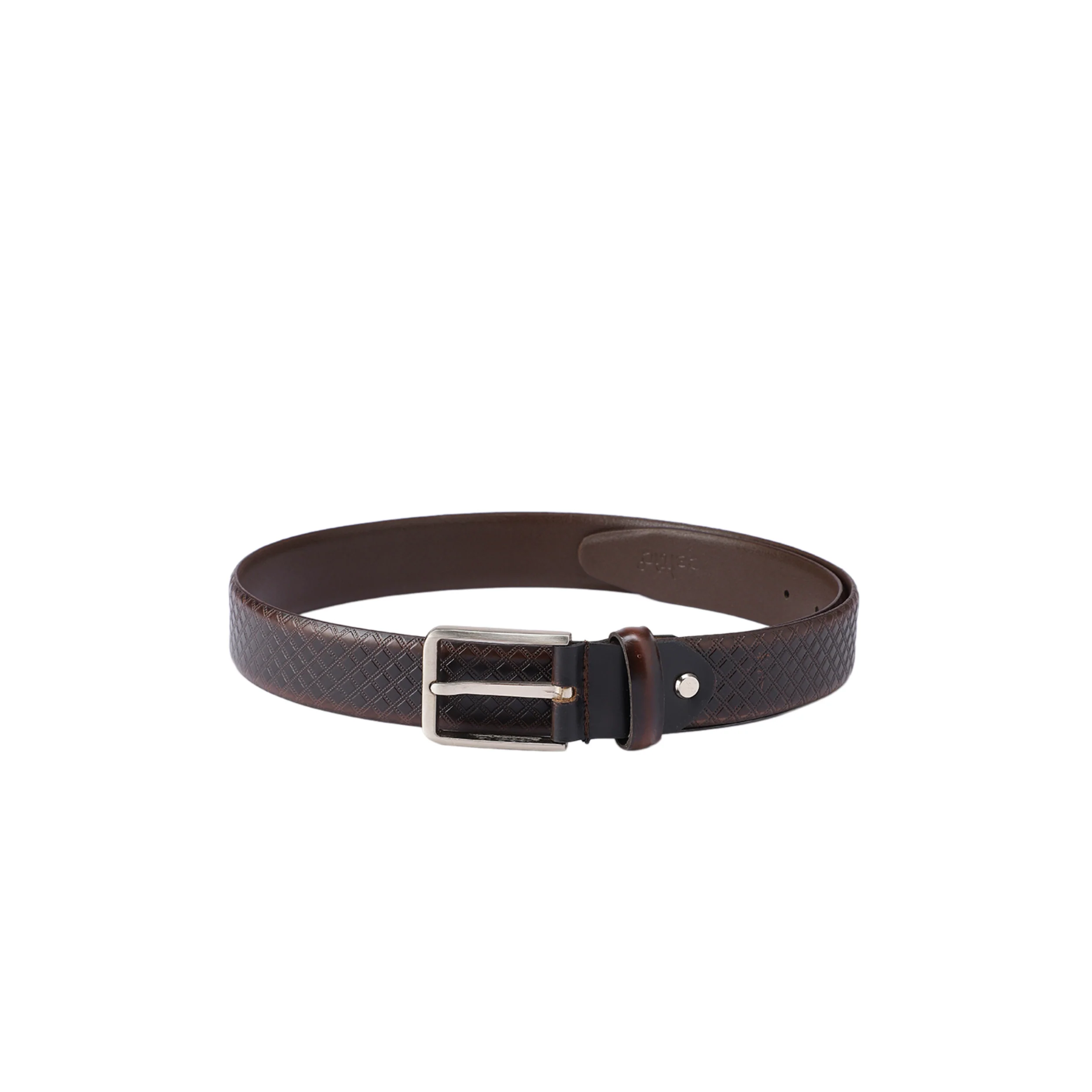 Unisex Croc Texture Brown Leather Belt with Polished Metal Buckle Stylish Wear - Image 2