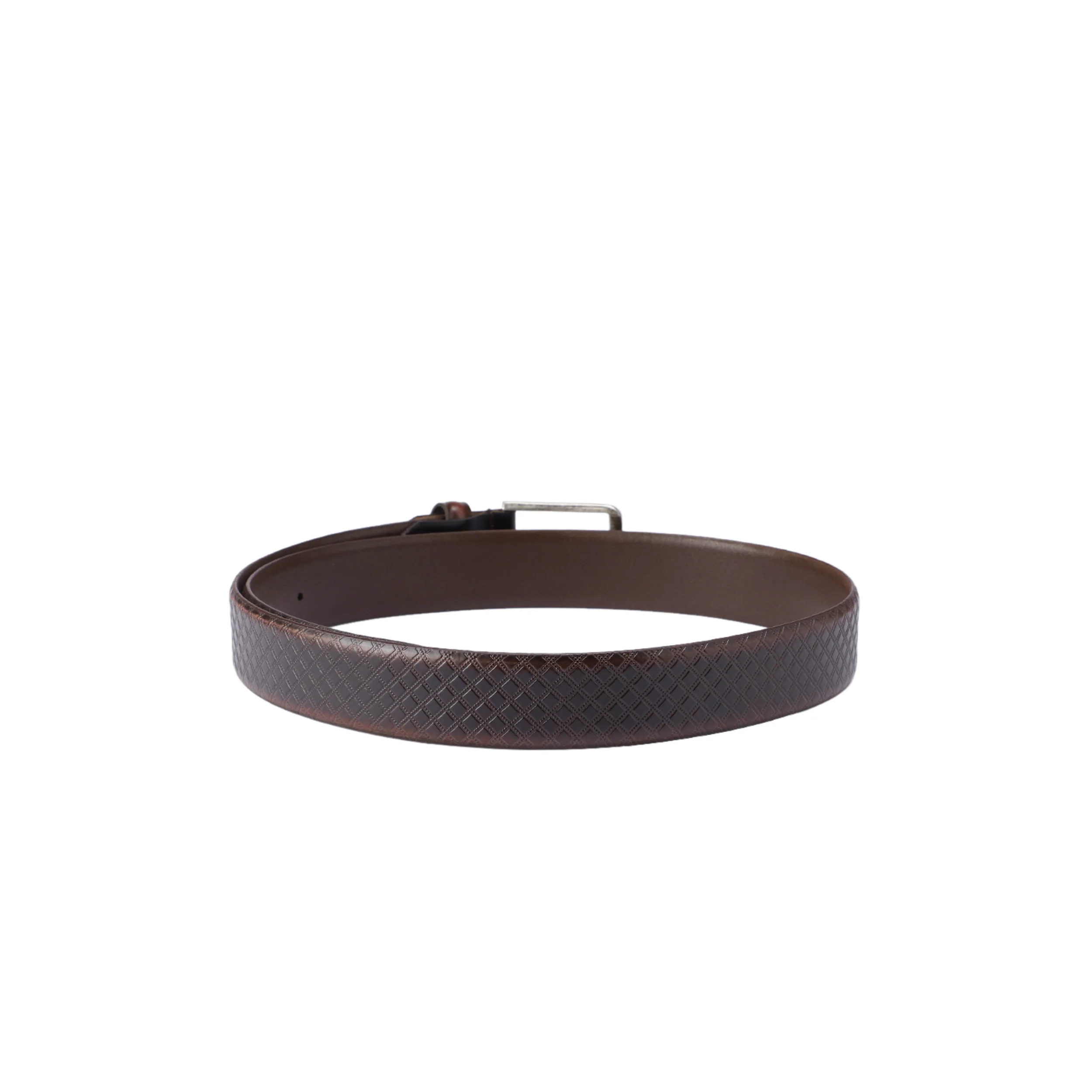 Unisex Croc Texture Brown Leather Belt with Polished Metal Buckle Stylish Wear - Image 4