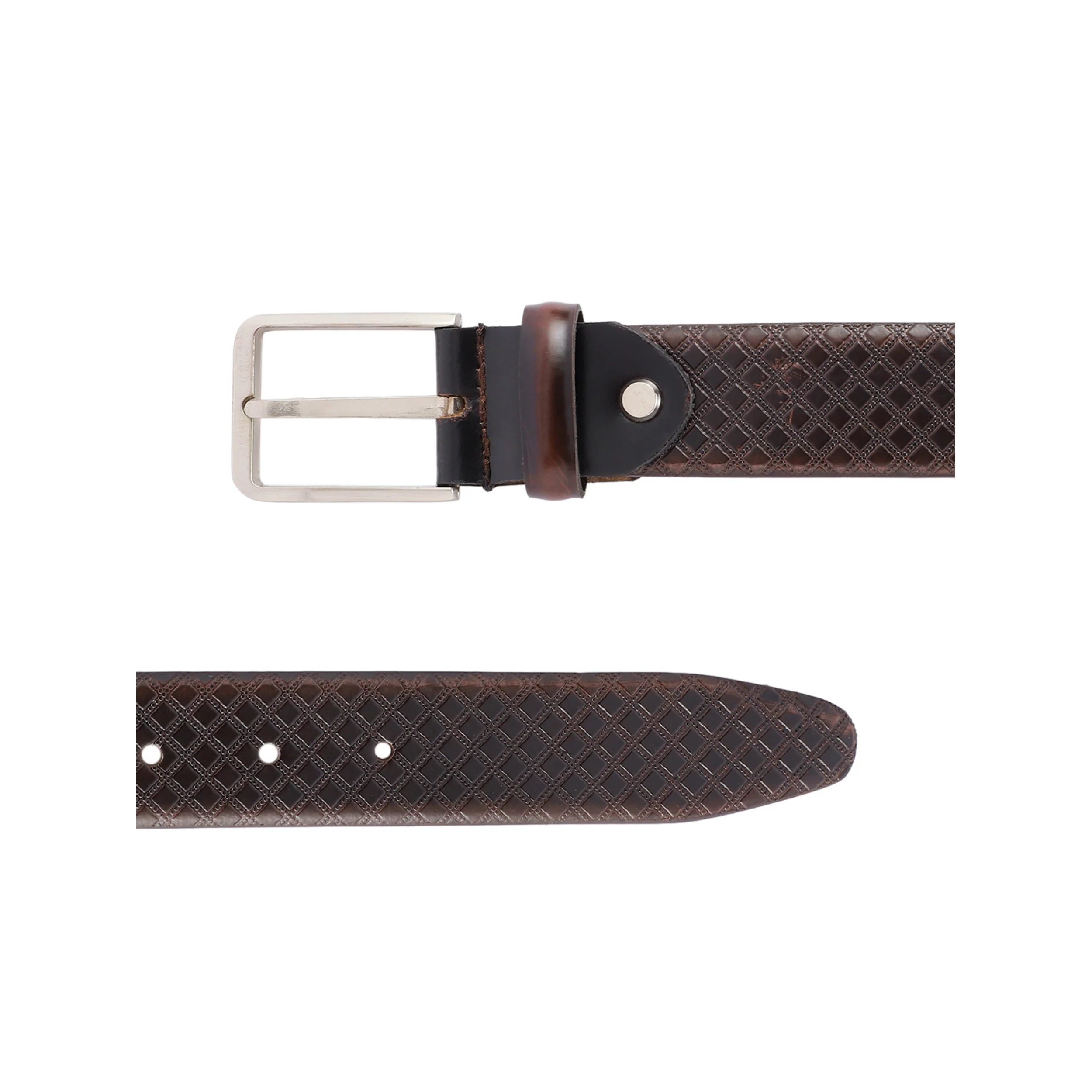 Unisex Croc Texture Brown Leather Belt with Polished Metal Buckle Stylish Wear - Image 5