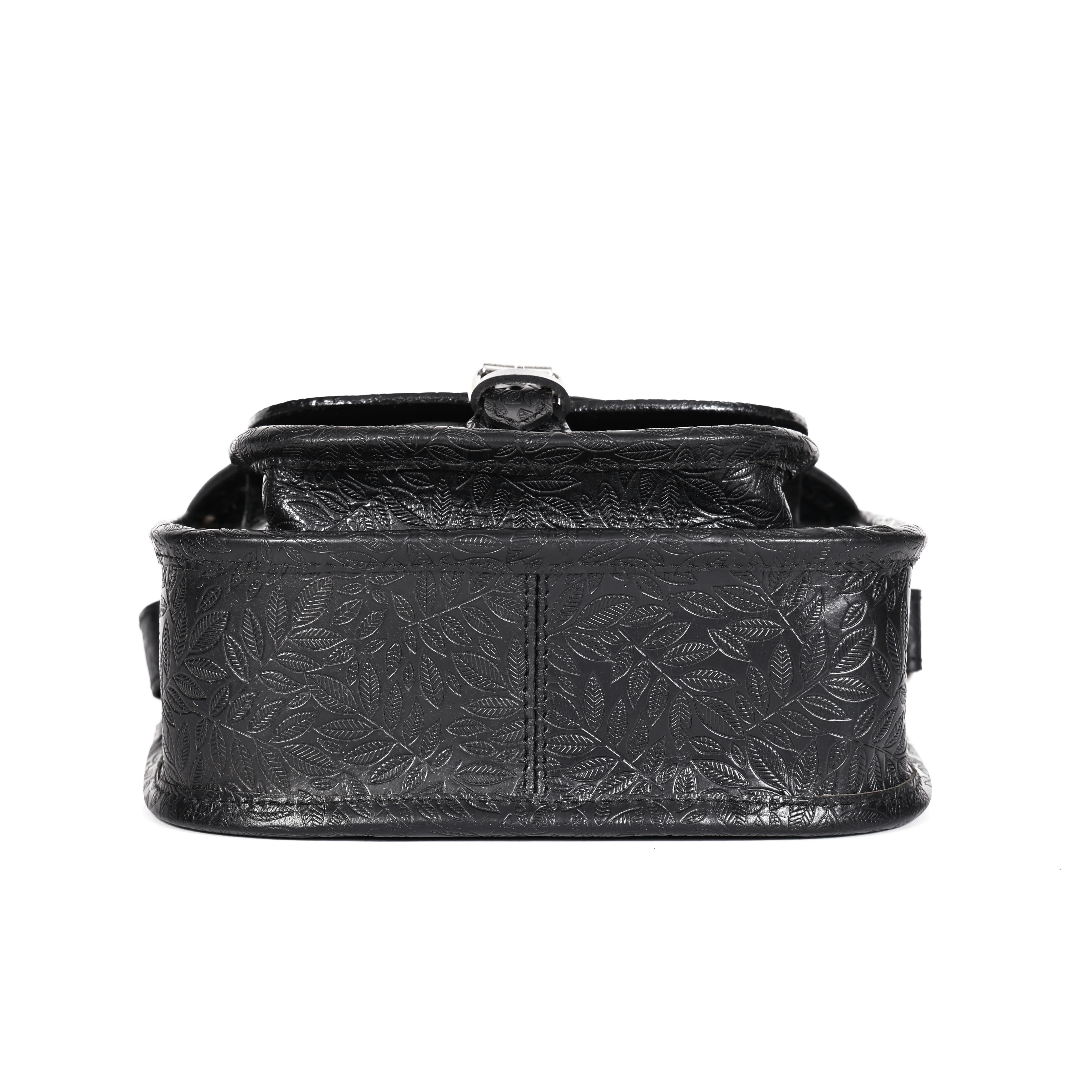 Vintage Floral Embossed Leather Sling Bag with Front Pocket Handcrafted Crossbody - Image 10