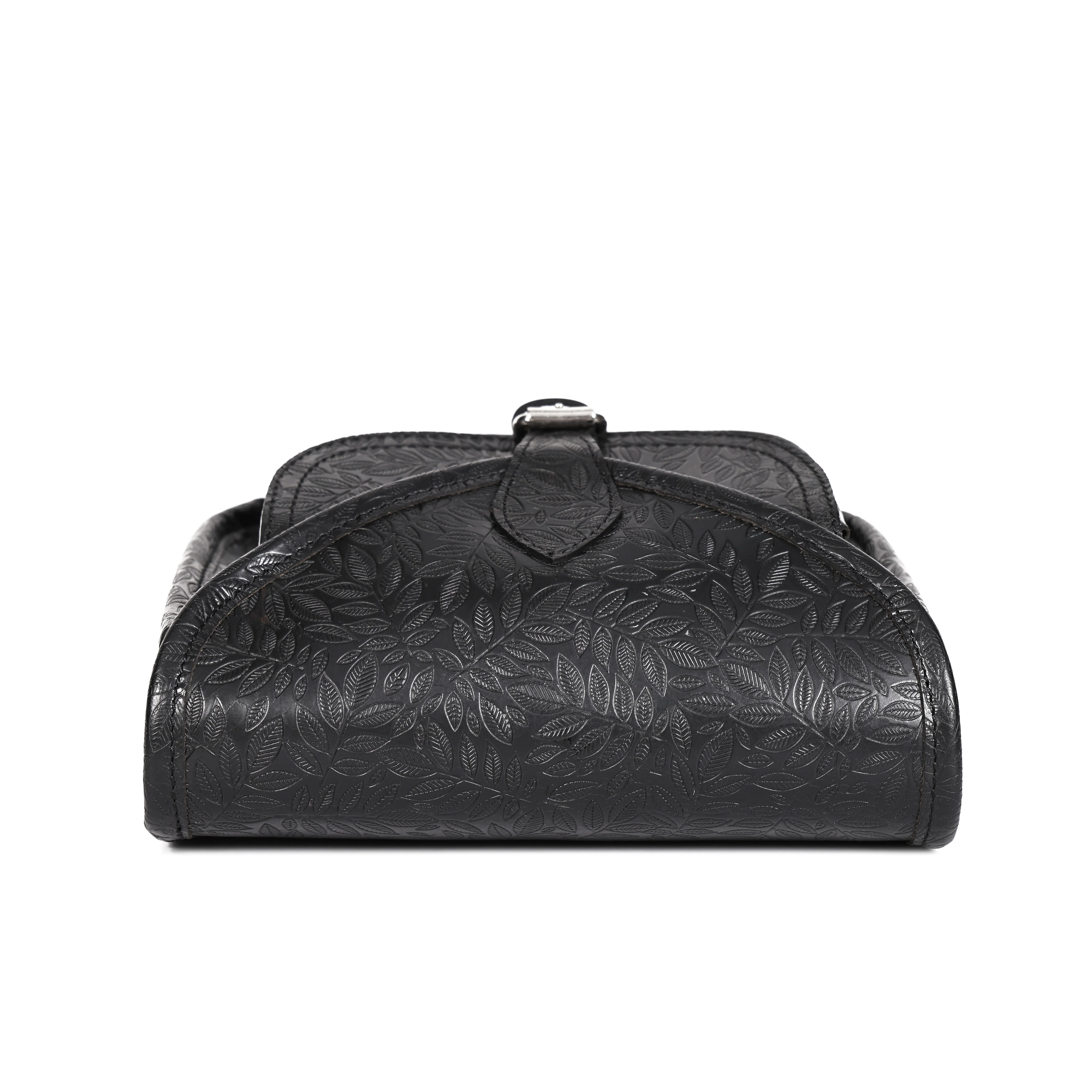 Vintage Floral Embossed Leather Sling Bag with Front Pocket Handcrafted Crossbody - Image 11