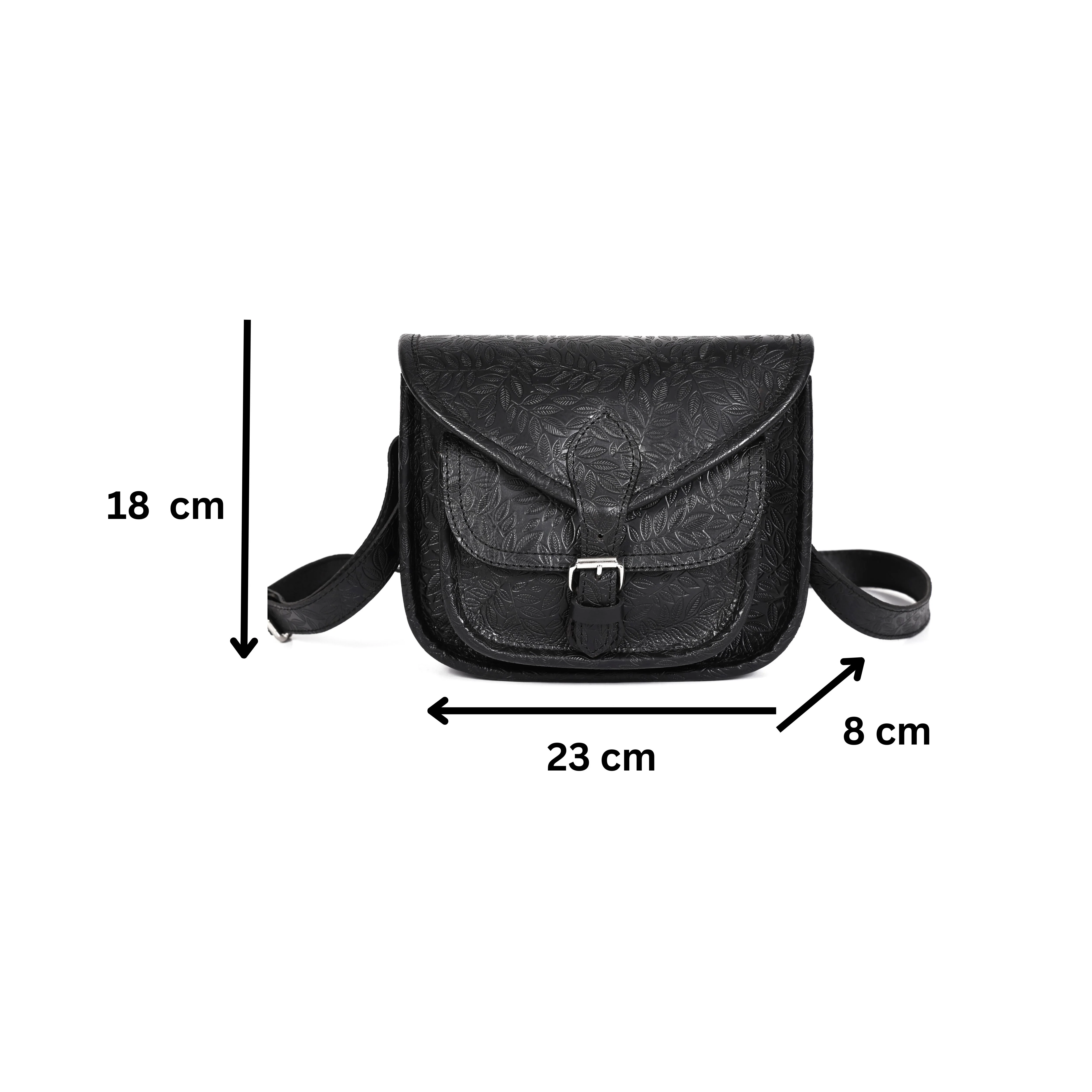 Vintage Floral Embossed Leather Sling Bag with Front Pocket Handcrafted Crossbody - Image 12