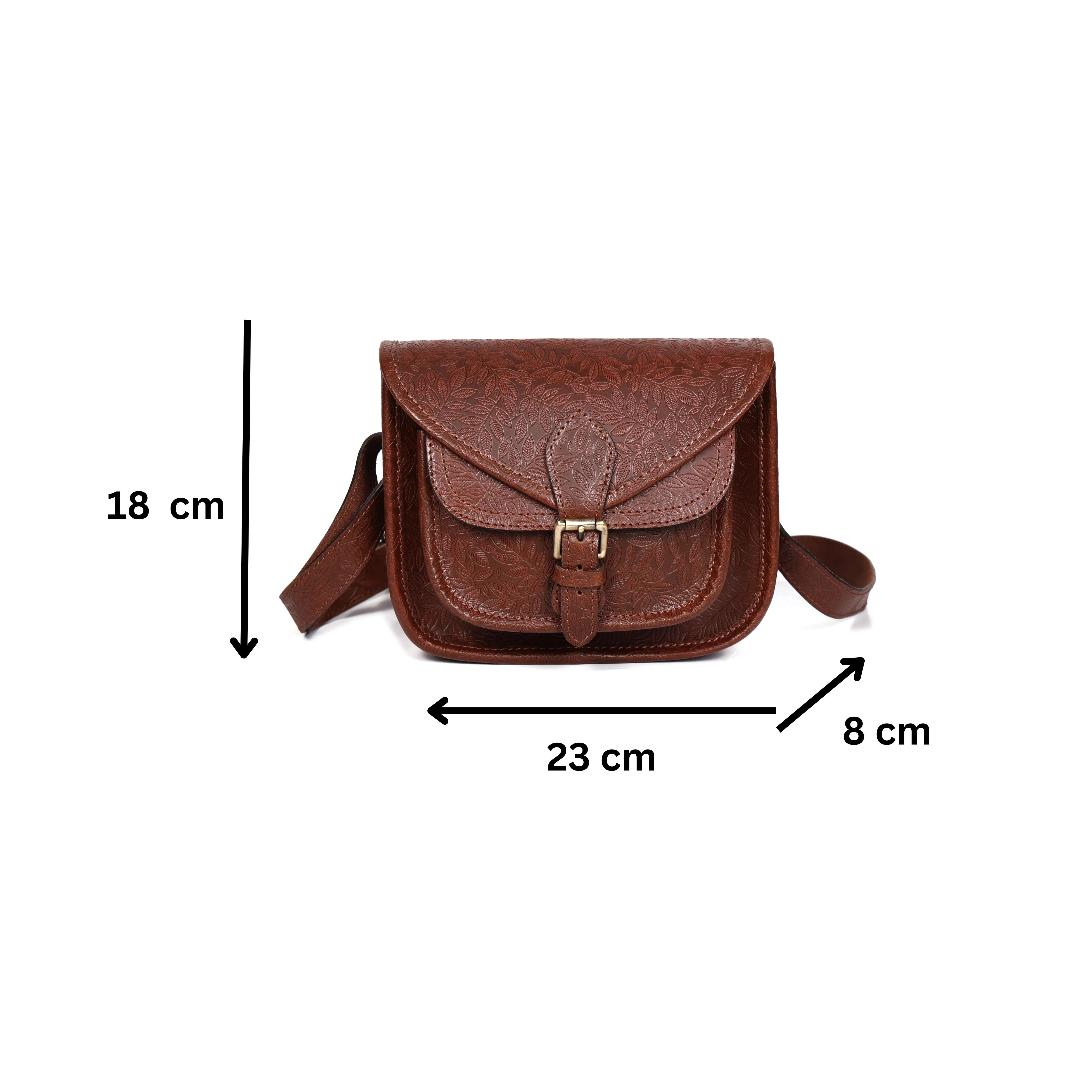Vintage Floral Embossed Leather Sling Bag with Front Pocket Handcrafted Crossbody - Image 20