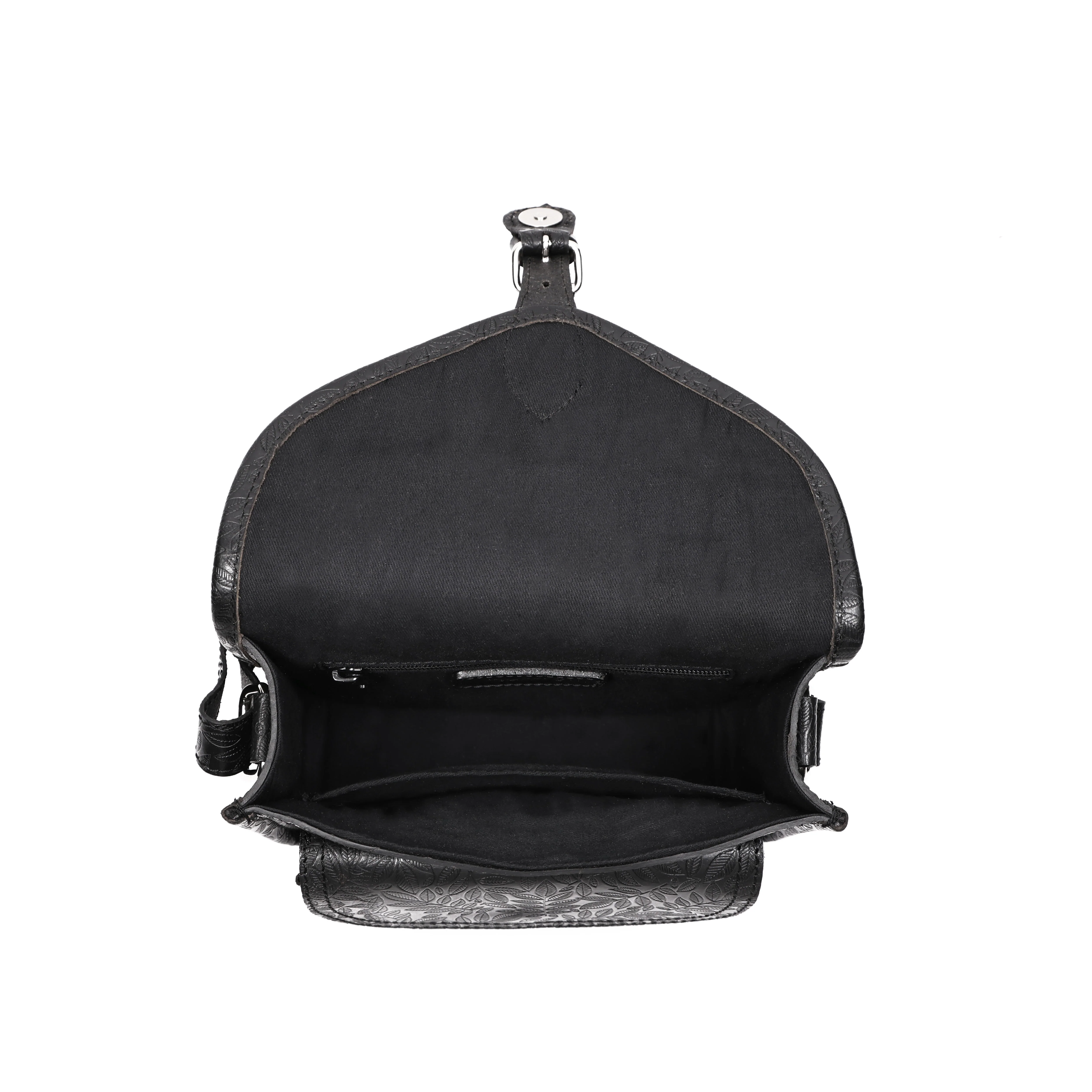 Vintage Floral Embossed Leather Sling Bag with Front Pocket Handcrafted Crossbody - Image 7