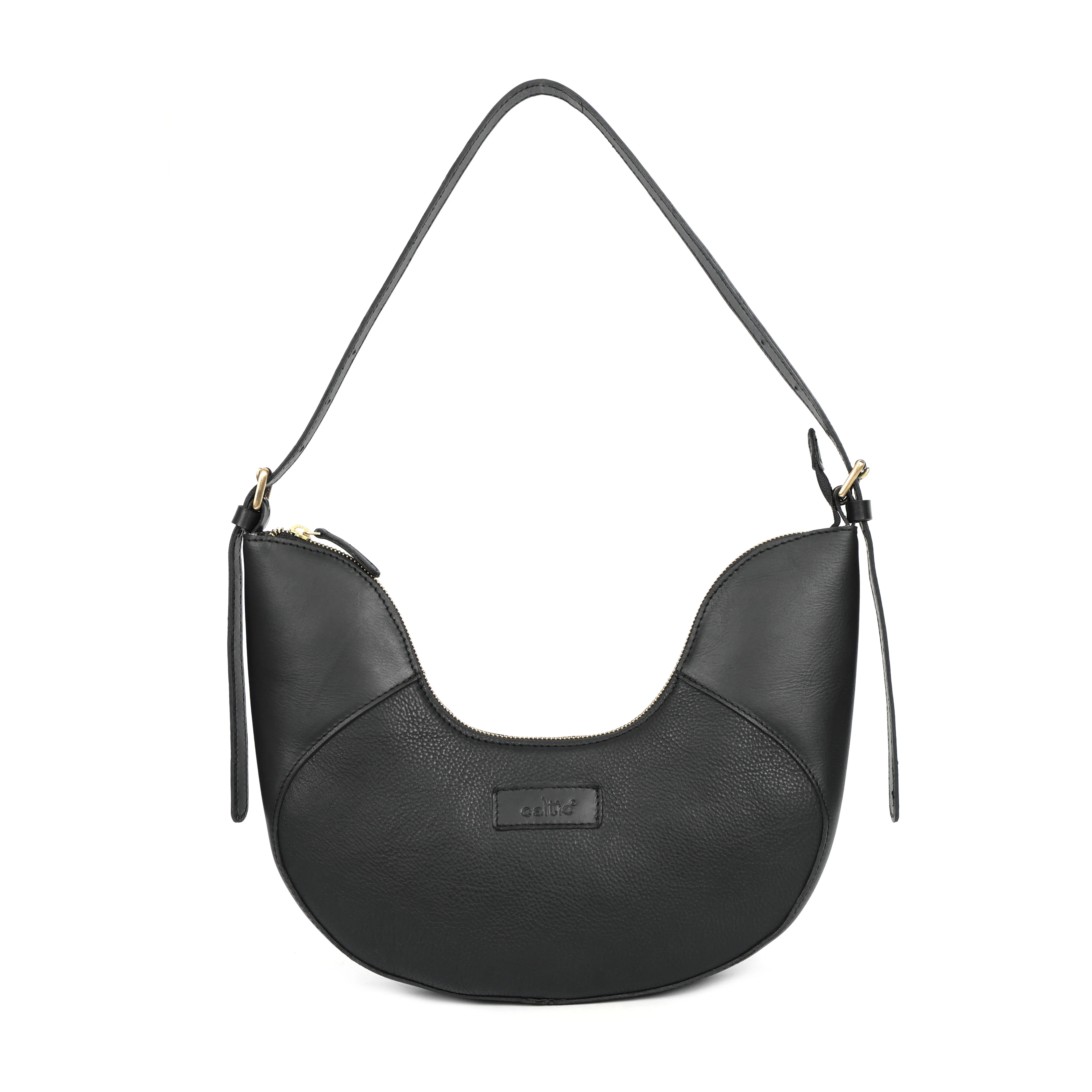 Premium Genuine Leather Hobo Shoulder Bag with Adjustable Strap & Zip Closure - Image 2