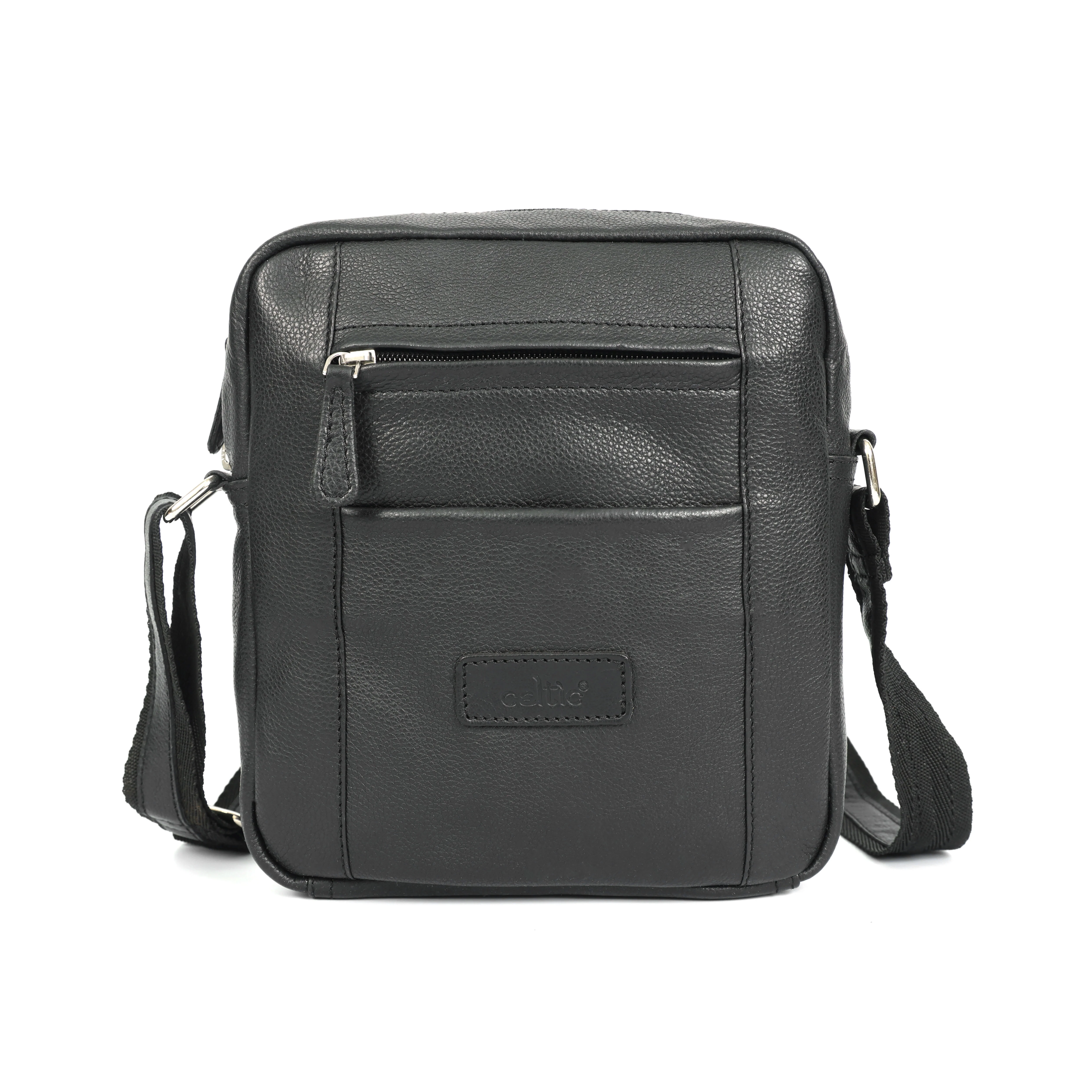 Premium Genuine Leather Crossbody Bag with Adjustable Strap & Multiple Zip Pockets