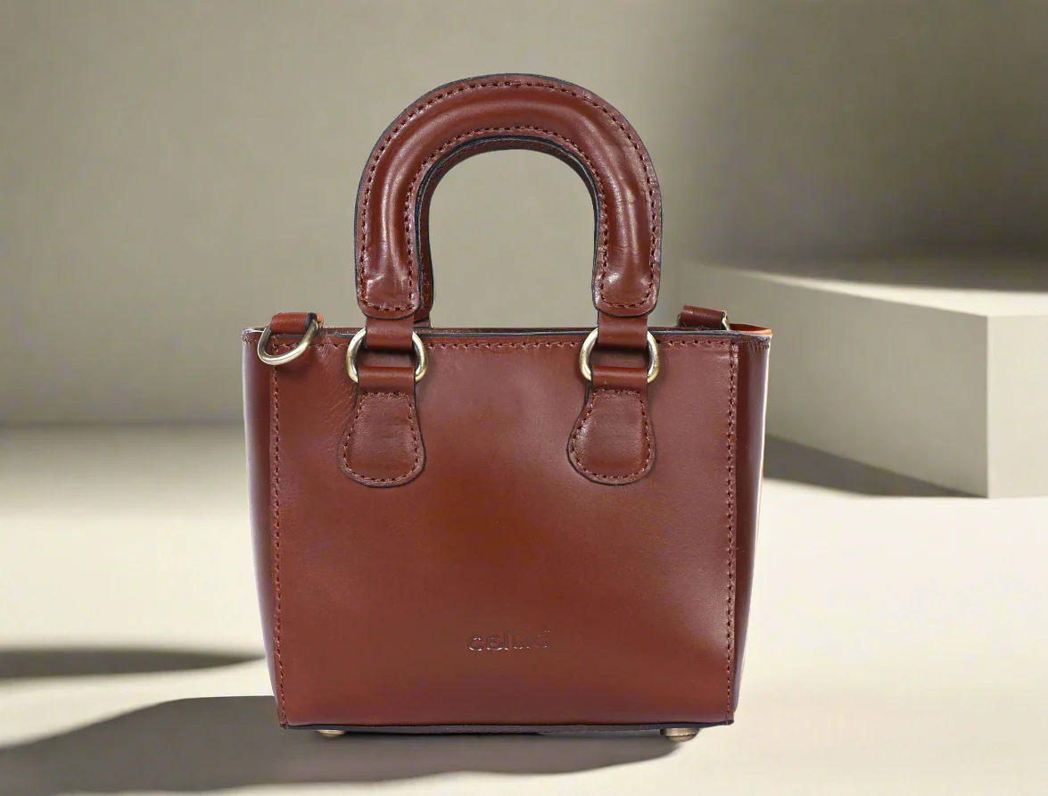 Premium Smooth Leather Mini Handbag with Top Handle & Adjustable Shoulder Strap - Image 3
