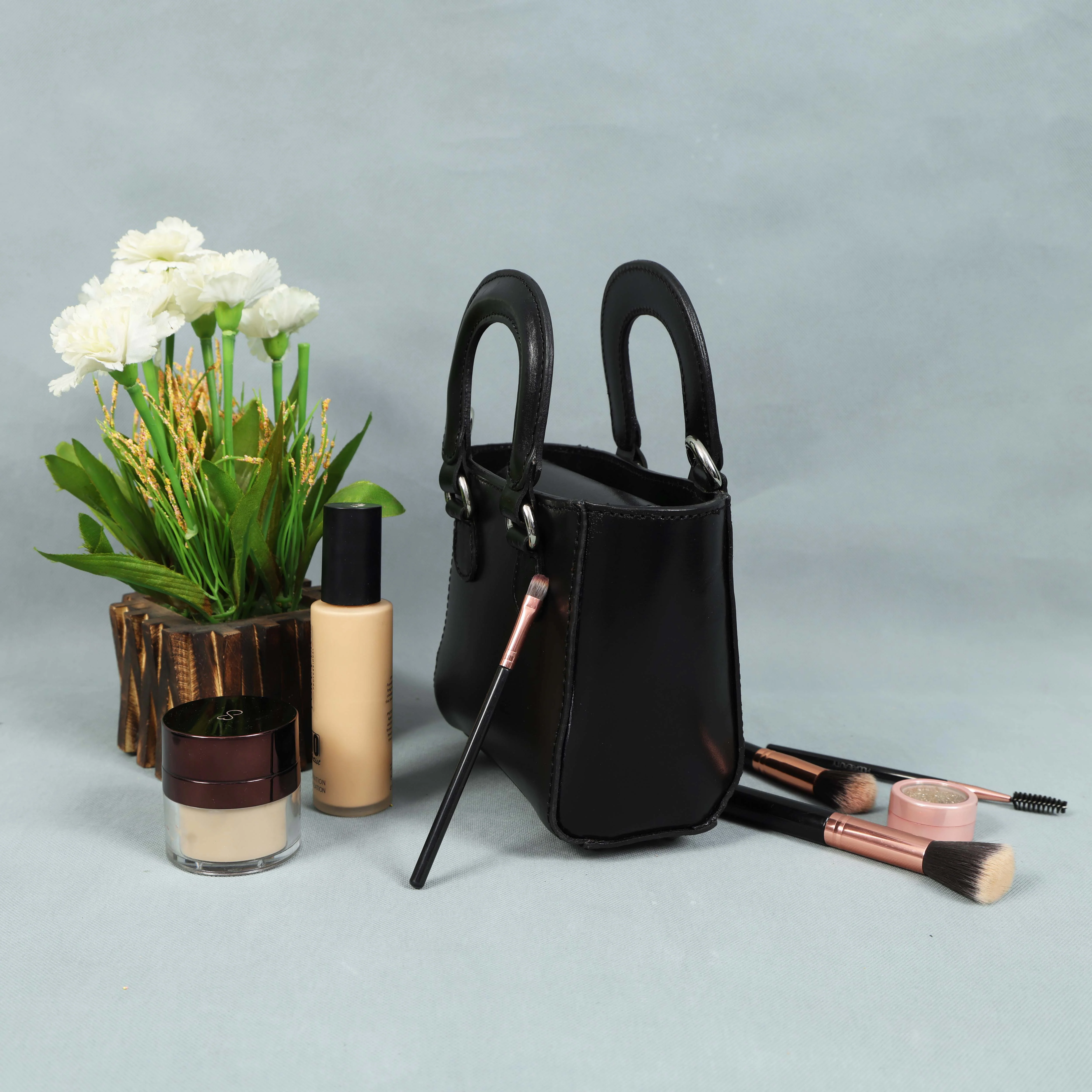Premium Smooth Leather Mini Handbag with Top Handle & Adjustable Shoulder Strap - Image 4