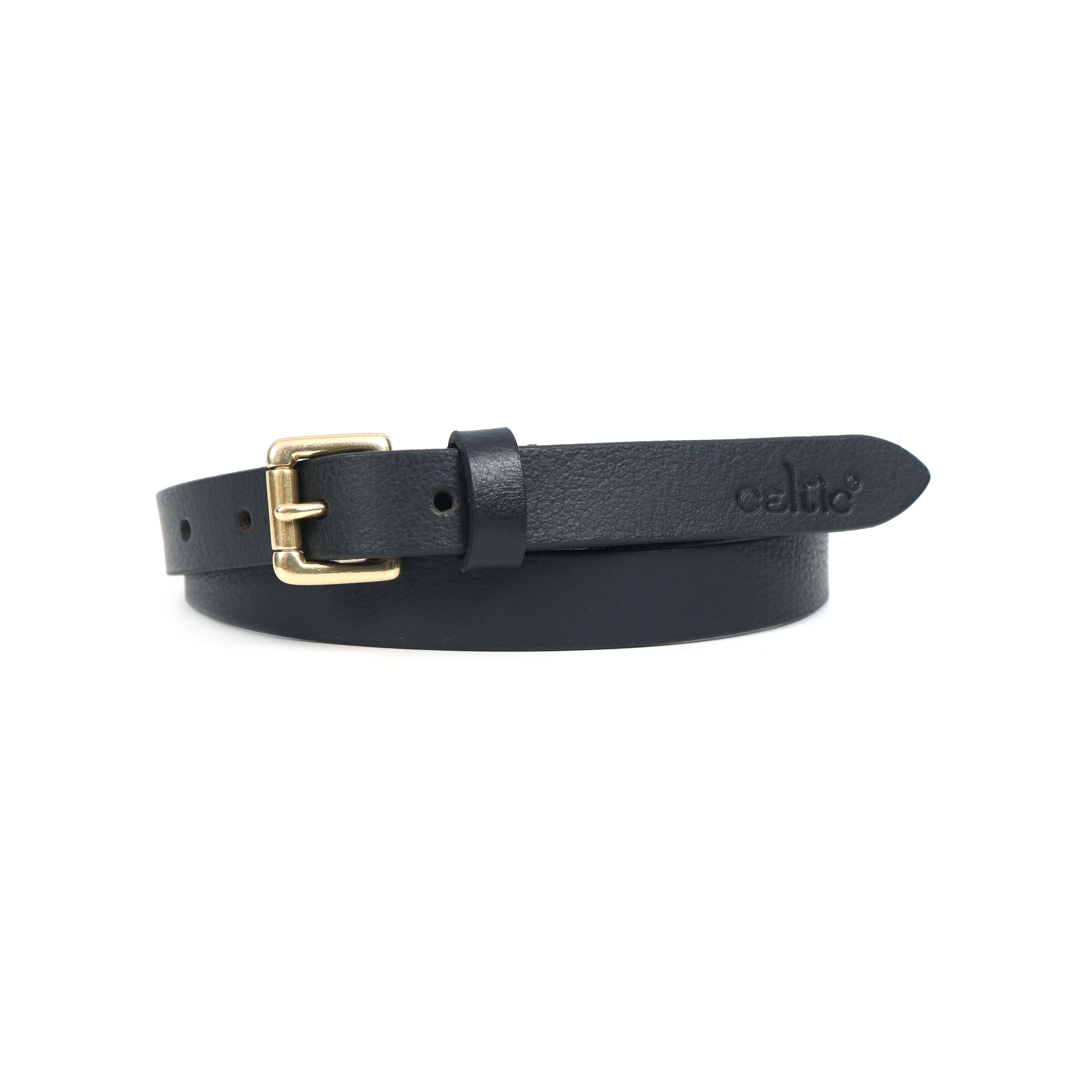 Women Genuine Leather Black Waist Accessory Brass Buckle Casual Formal