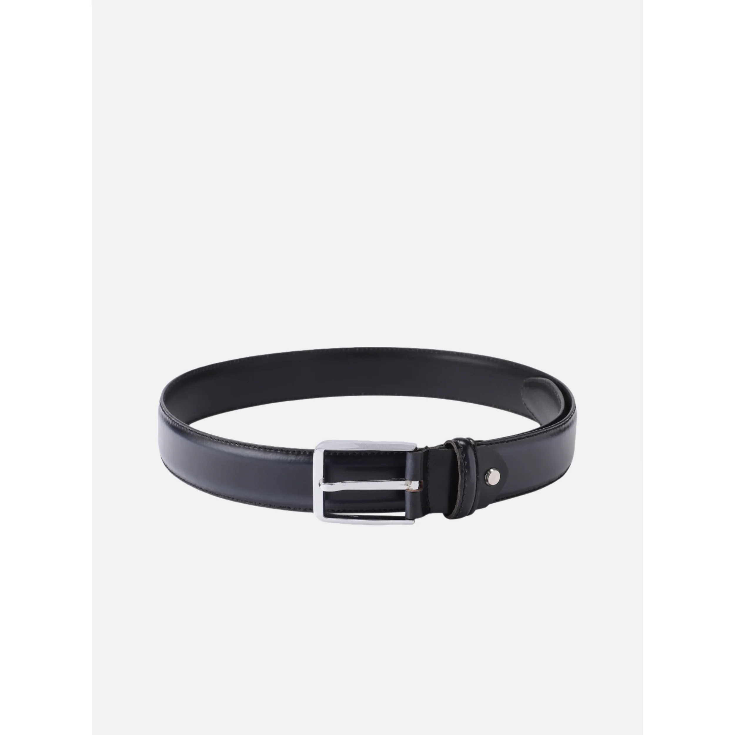 Unisex Classic Black Leather Formal Belt With Silver Buckle For Office Daily Wear - Image 2