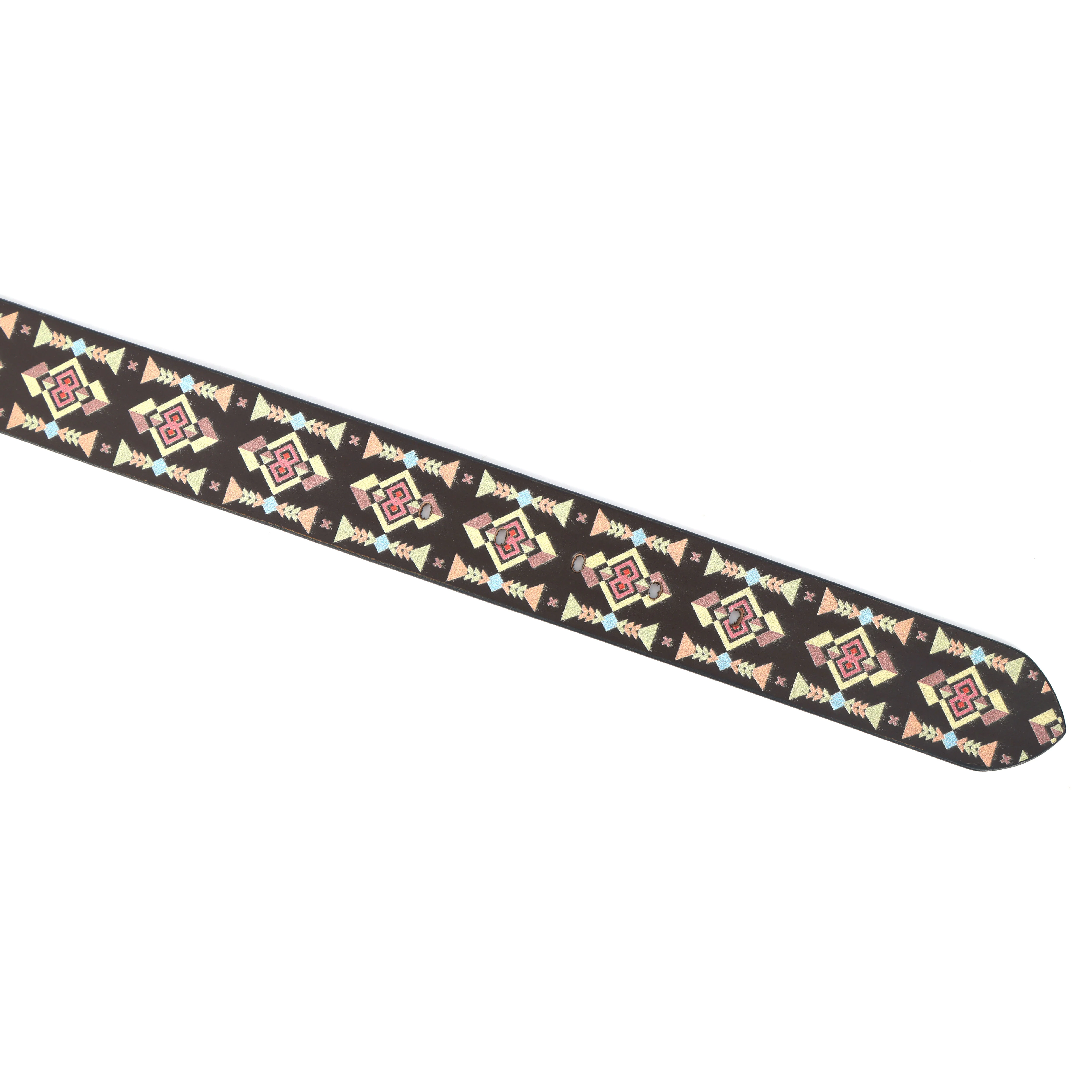 Unisex Geometric Patterned Canvas Leather Belt With Metal Buckle For Casual Everyday Wear - Image 4