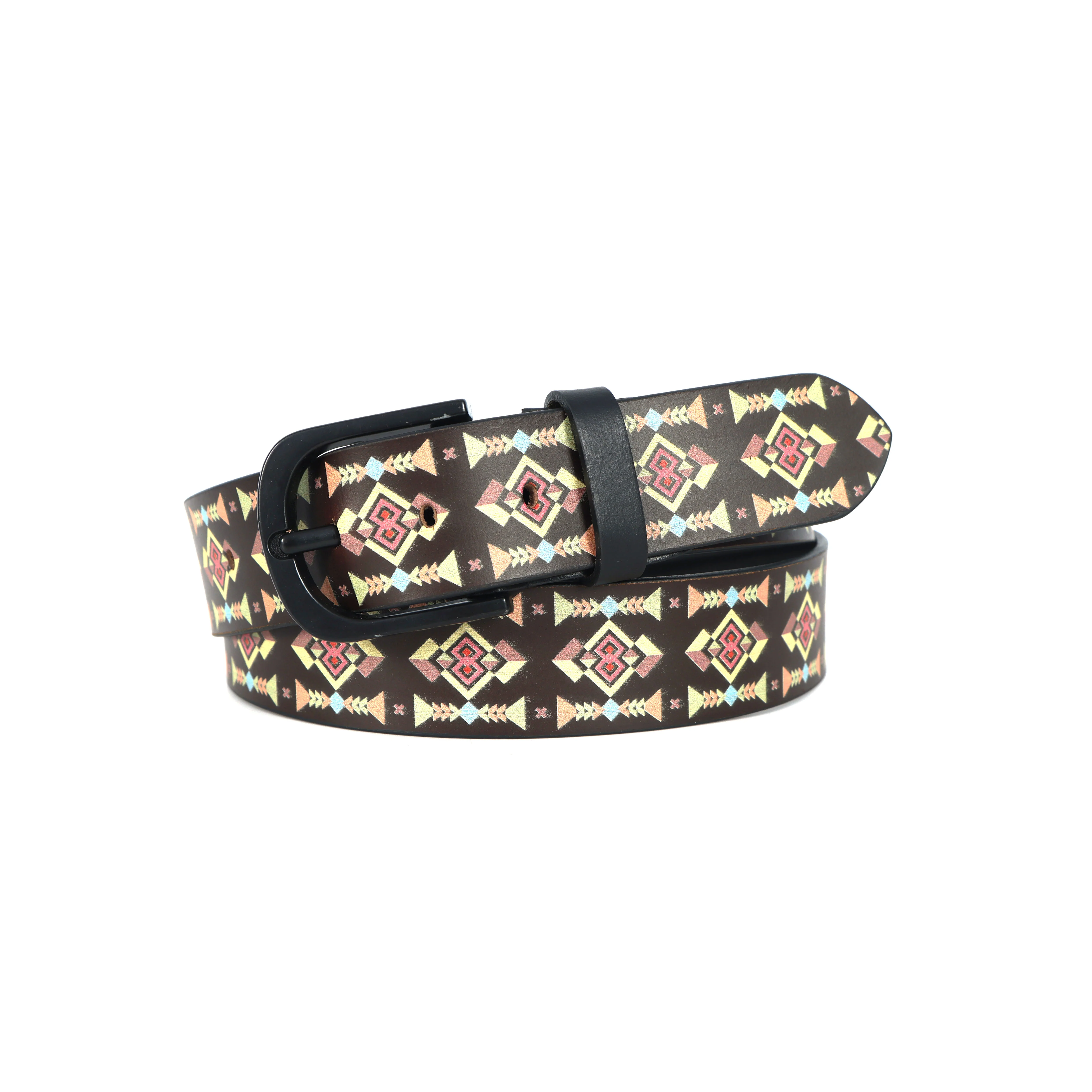 Unisex Geometric Patterned Canvas Leather Belt With Metal Buckle For Casual Everyday Wear - Image 5