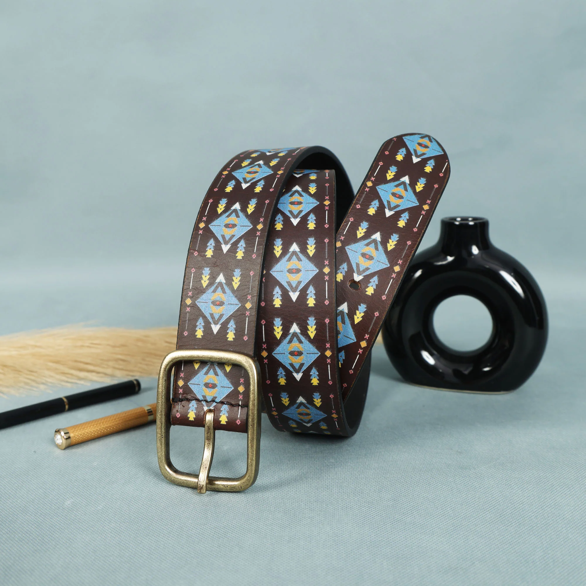 Unisex Handcrafted Tribal Pattern Leather Buckle Waistband Ethnic Style Durable Accessory. - Image 8