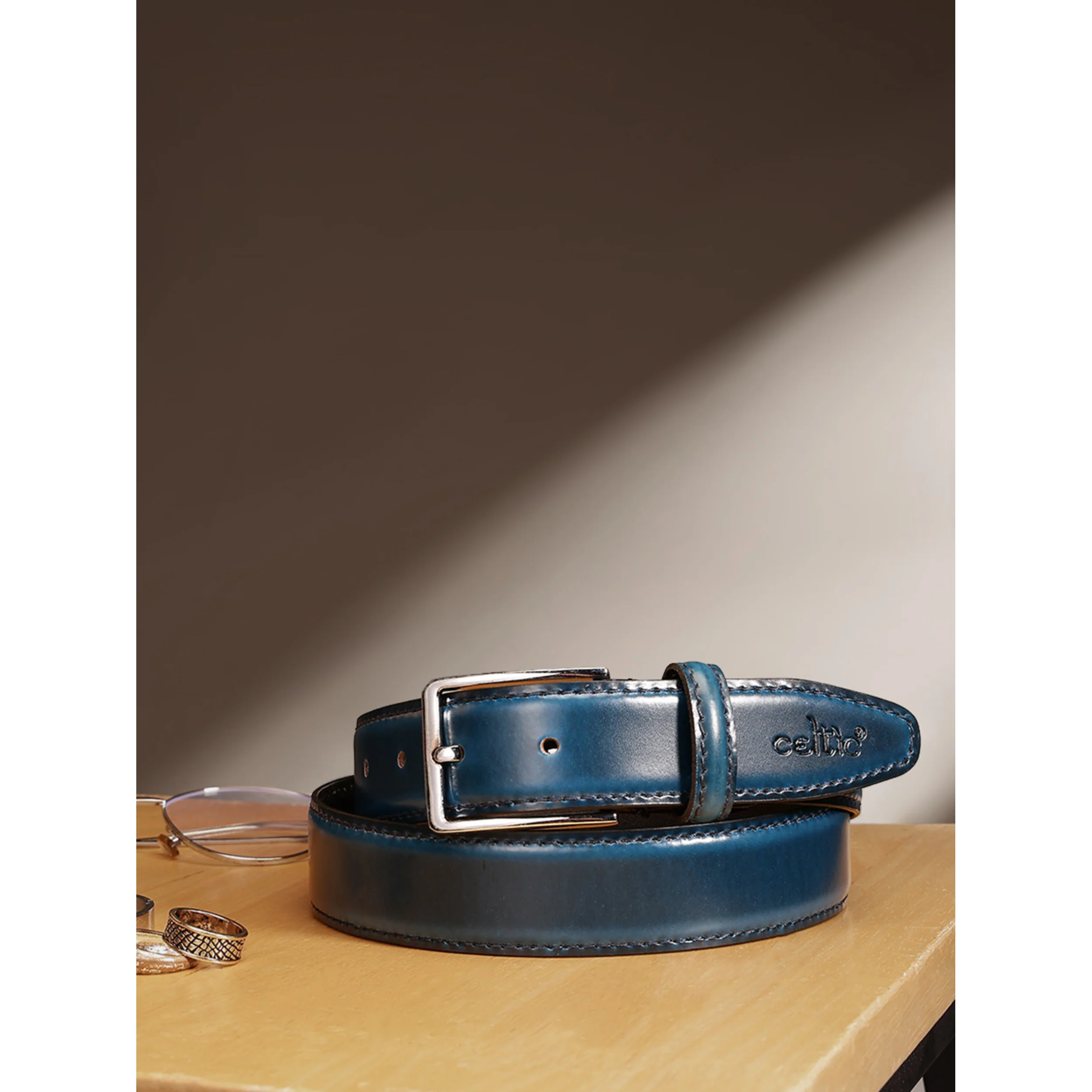 Unisex Premium Navy Leather Belt With Silver Buckle Classic Formal Casual Wear