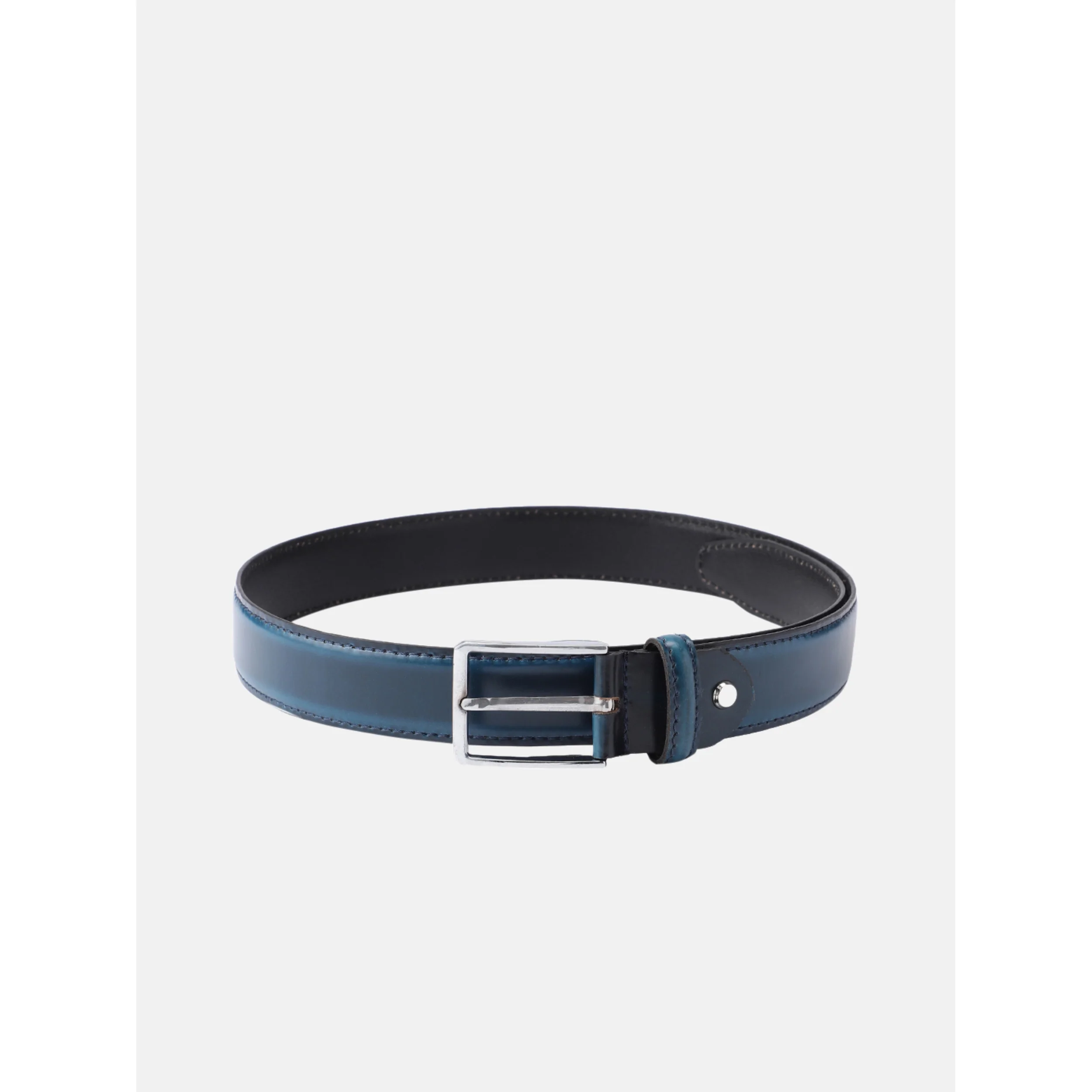 Unisex Premium Navy Leather Belt With Silver Buckle Classic Formal Casual Wear - Image 2