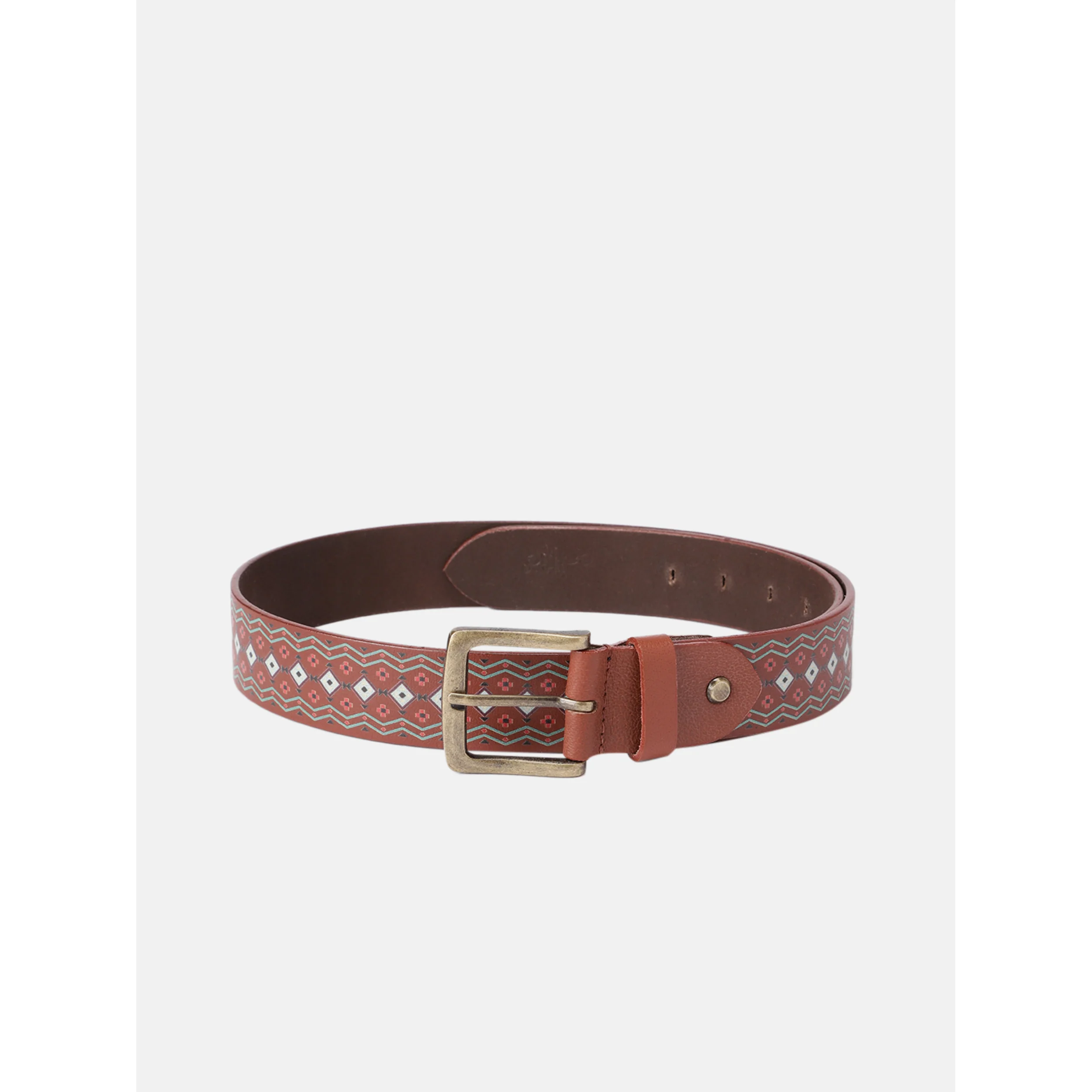 Handcrafted Aztec Pattern Leather Canvas Belt With Antique Buckle For Casual Wear - Image 2