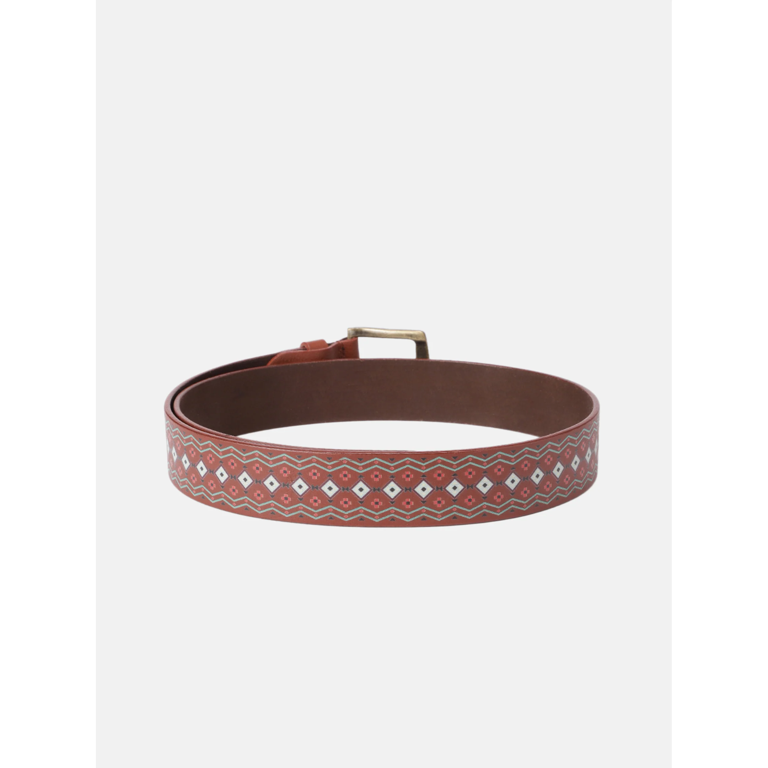 Handcrafted Aztec Pattern Leather Canvas Belt With Antique Buckle For Casual Wear - Image 3