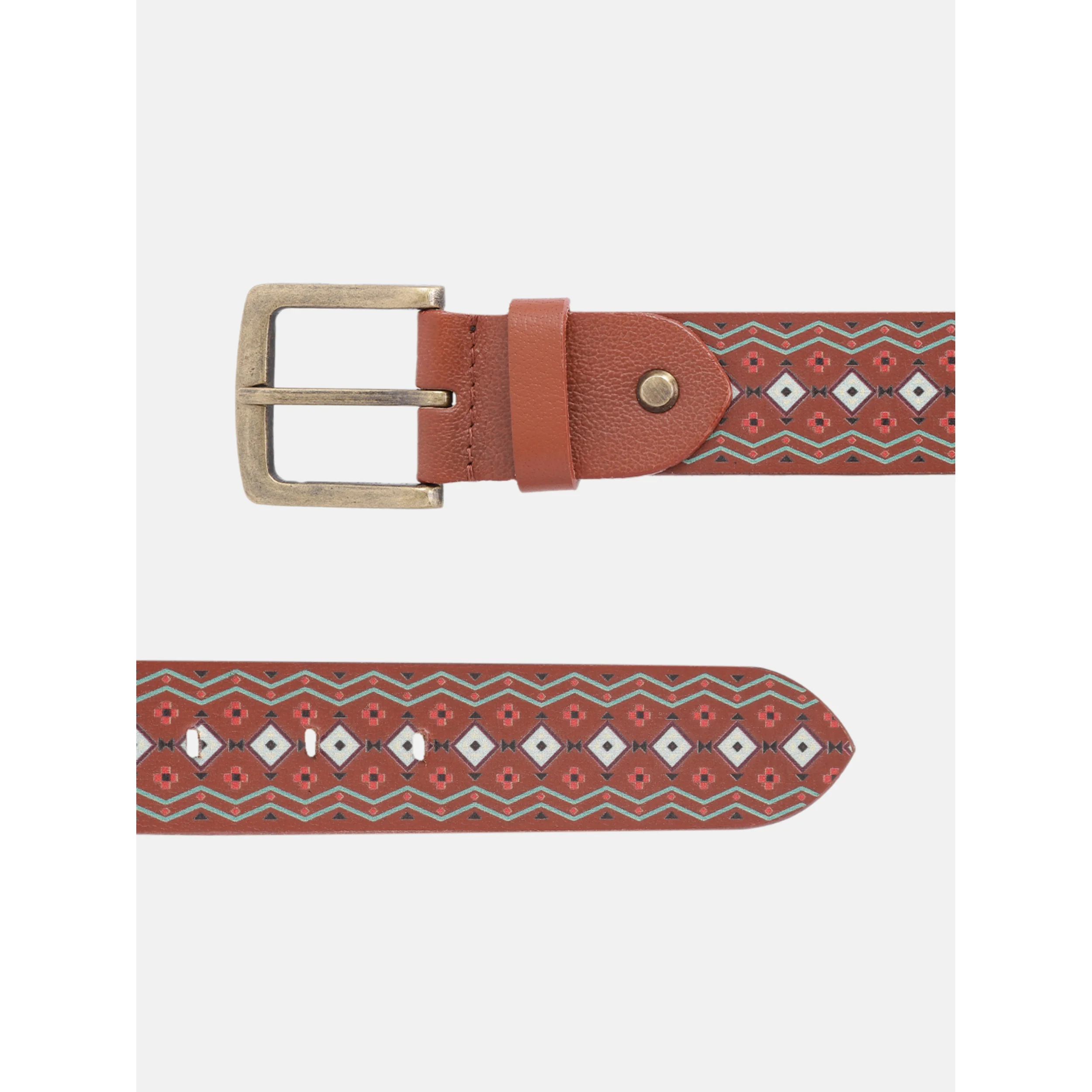 Handcrafted Aztec Pattern Leather Canvas Belt With Antique Buckle For Casual Wear - Image 4