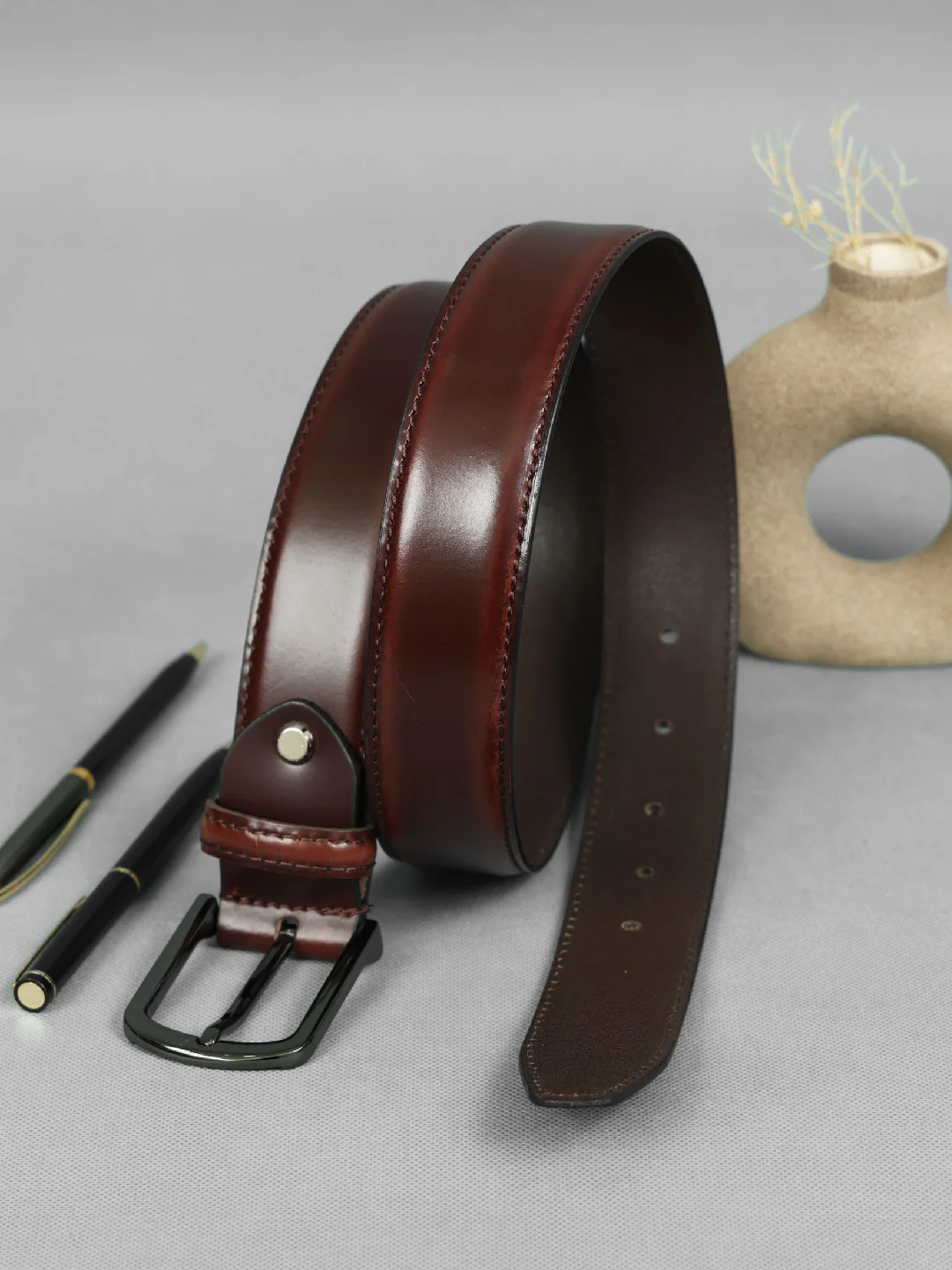 Unisex Classic Brown Leather Belt with Silver Buckle for Formal Casual Everyday Styling - Image 4