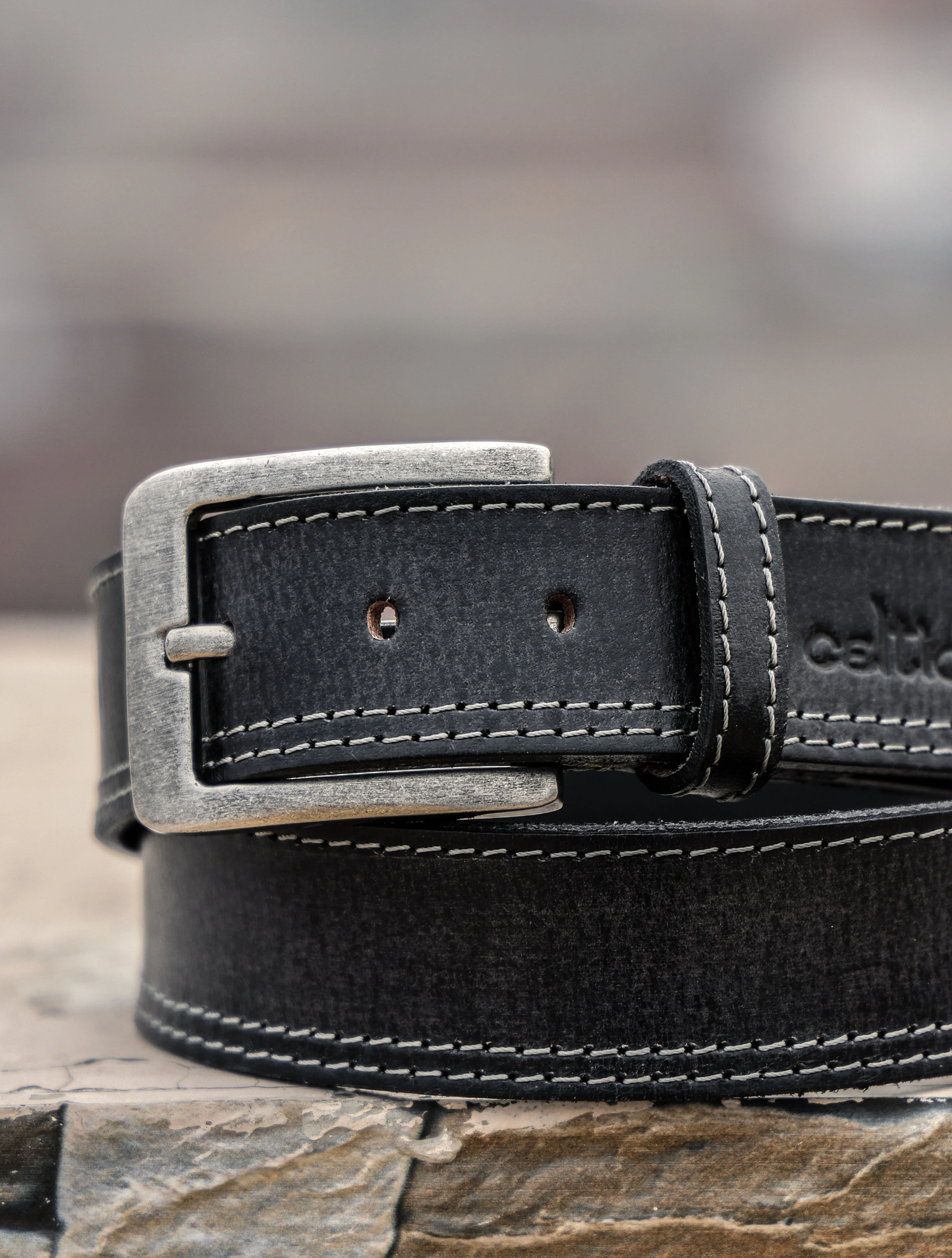 Unnisex Genuine Leather Black Waist Accessory Double Stitching Antique Buckle Casual Formal - Image 3