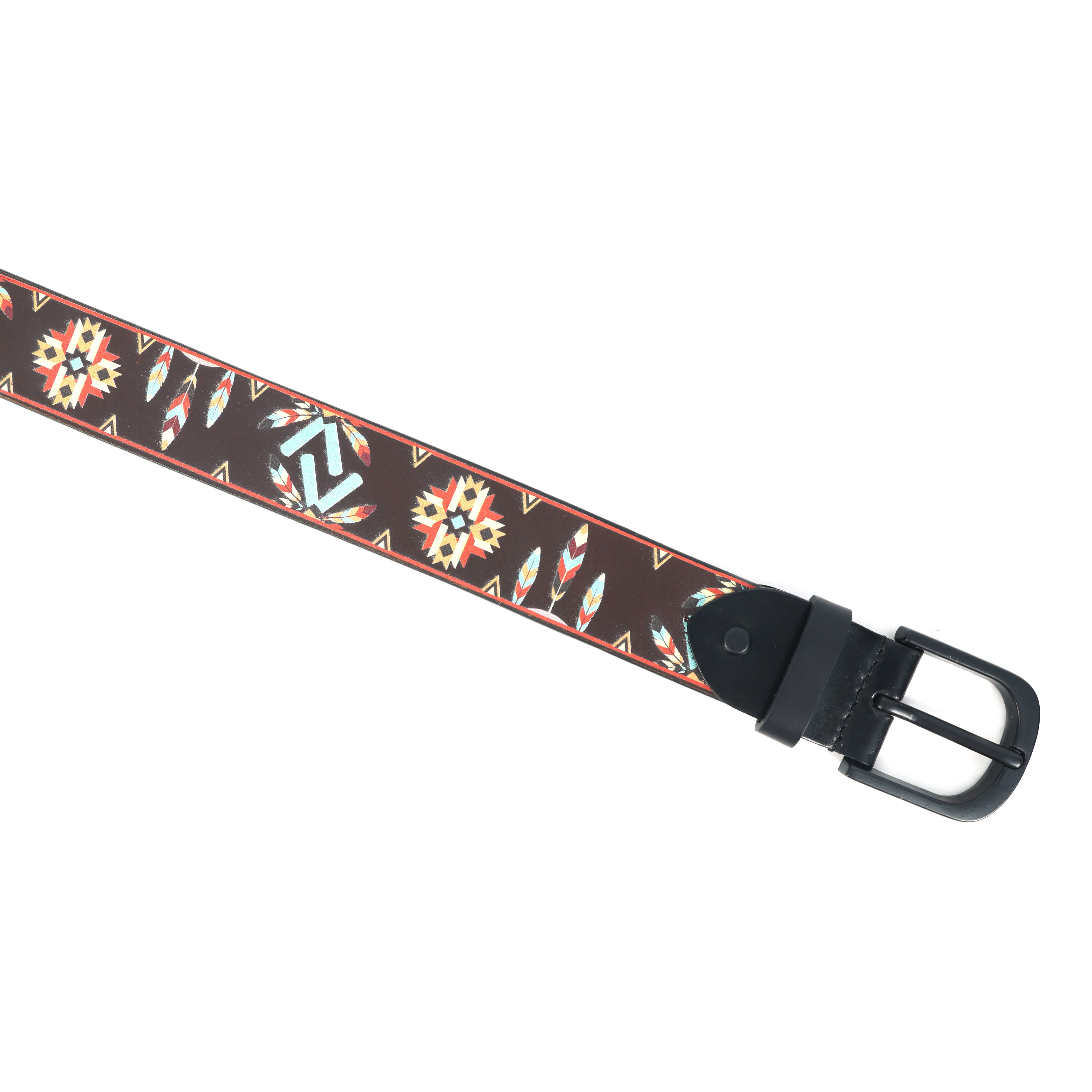Ethnic Patterned Leather Buckle Strap Handmade Adjustable Designer Waist Accessory - Image 3