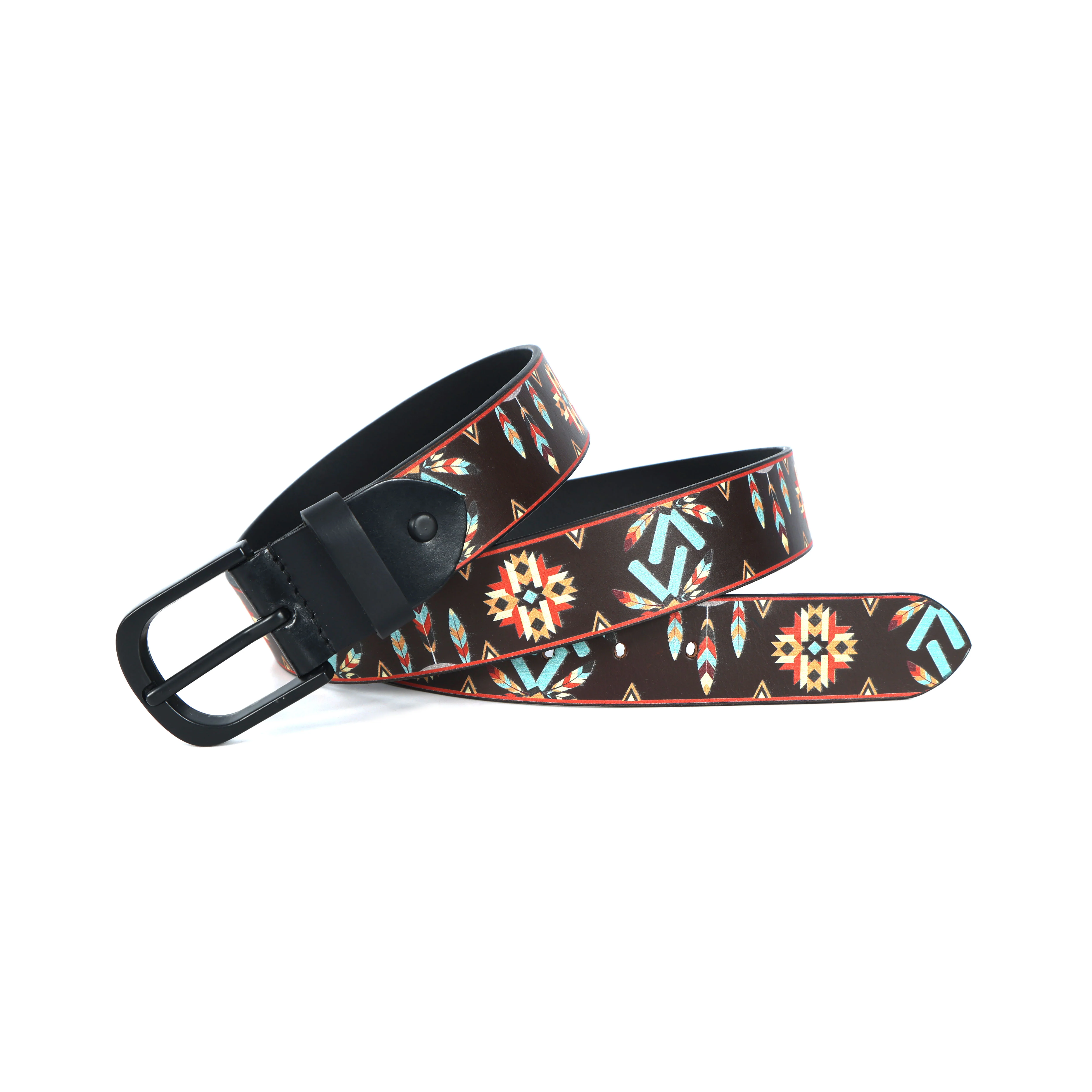 Ethnic Patterned Leather Buckle Strap Handmade Adjustable Designer Waist Accessory - Image 6