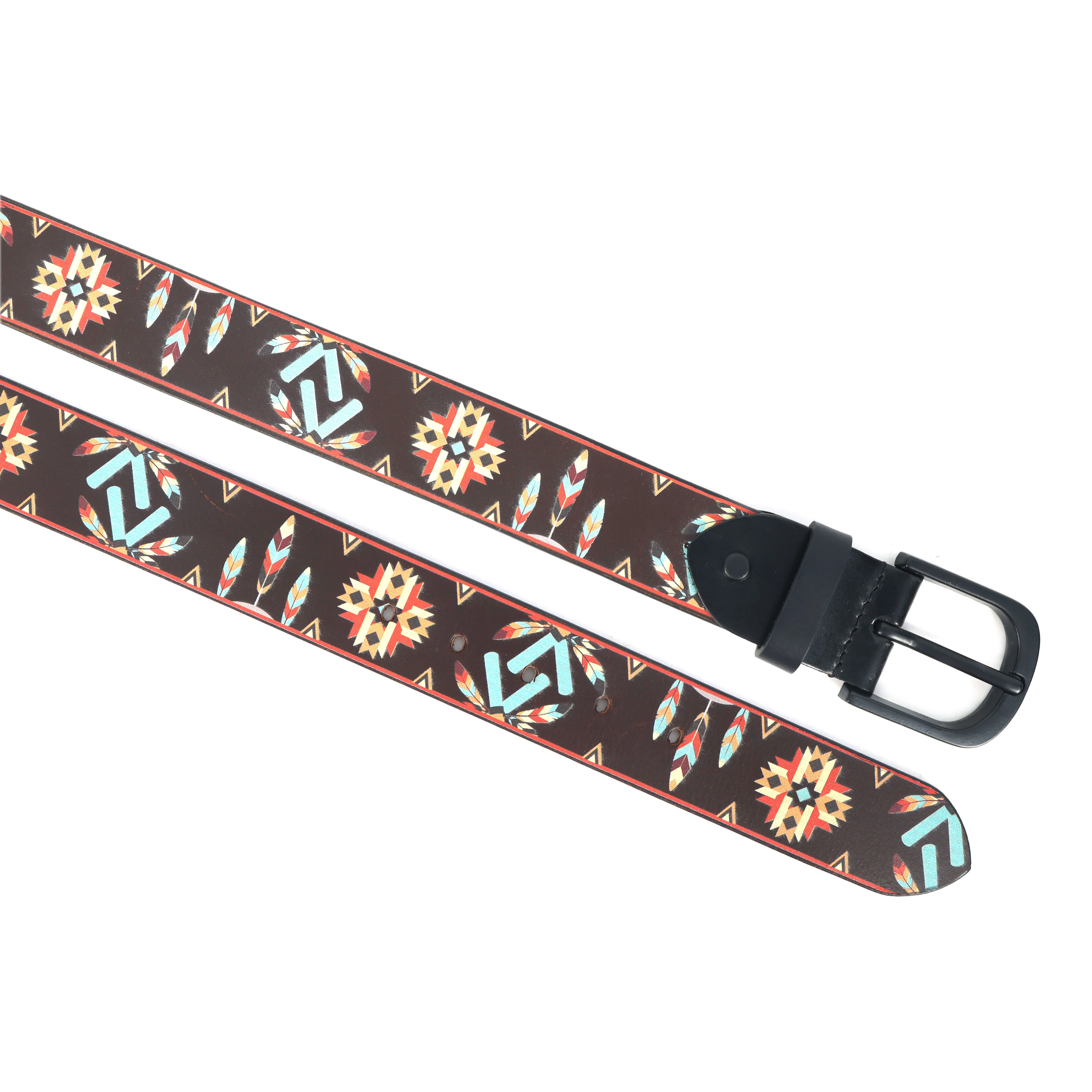 Ethnic Patterned Leather Buckle Strap Handmade Adjustable Designer Waist Accessory - Image 7