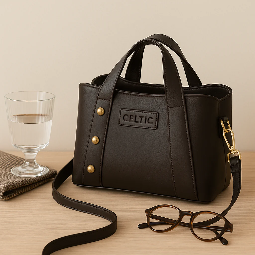 Premium Structured Leather Handbag with Dual Carry Handles, Adjustable Strap & Zip Pocket - Image 10