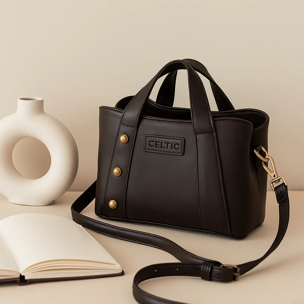 Premium Structured Leather Handbag with Dual Carry Handles, Adjustable Strap & Zip Pocket - Image 11