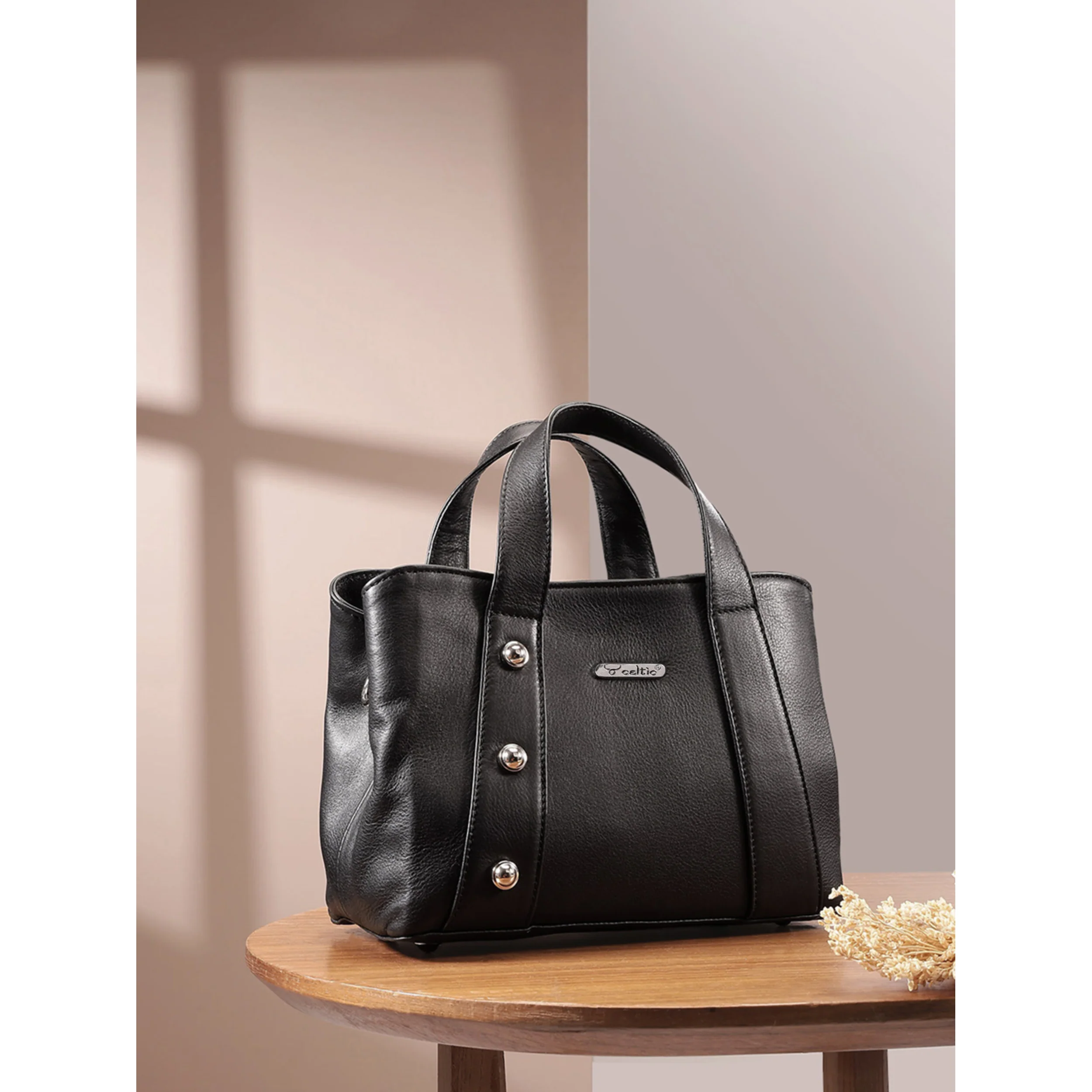 Premium Structured Leather Handbag with Dual Carry Handles, Adjustable Strap & Zip Pocket - Image 21