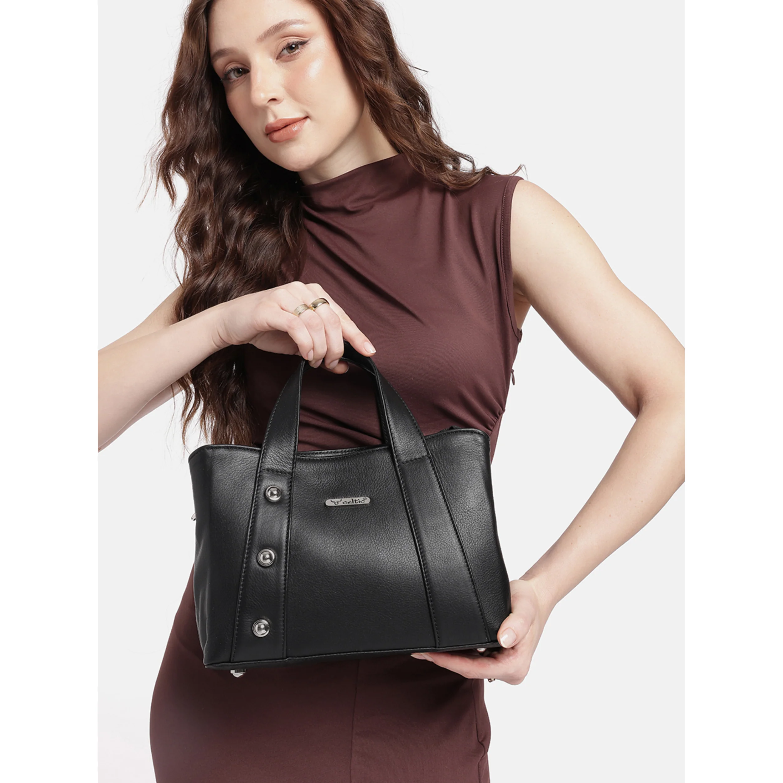 Premium Structured Leather Handbag with Dual Carry Handles, Adjustable Strap & Zip Pocket - Image 23