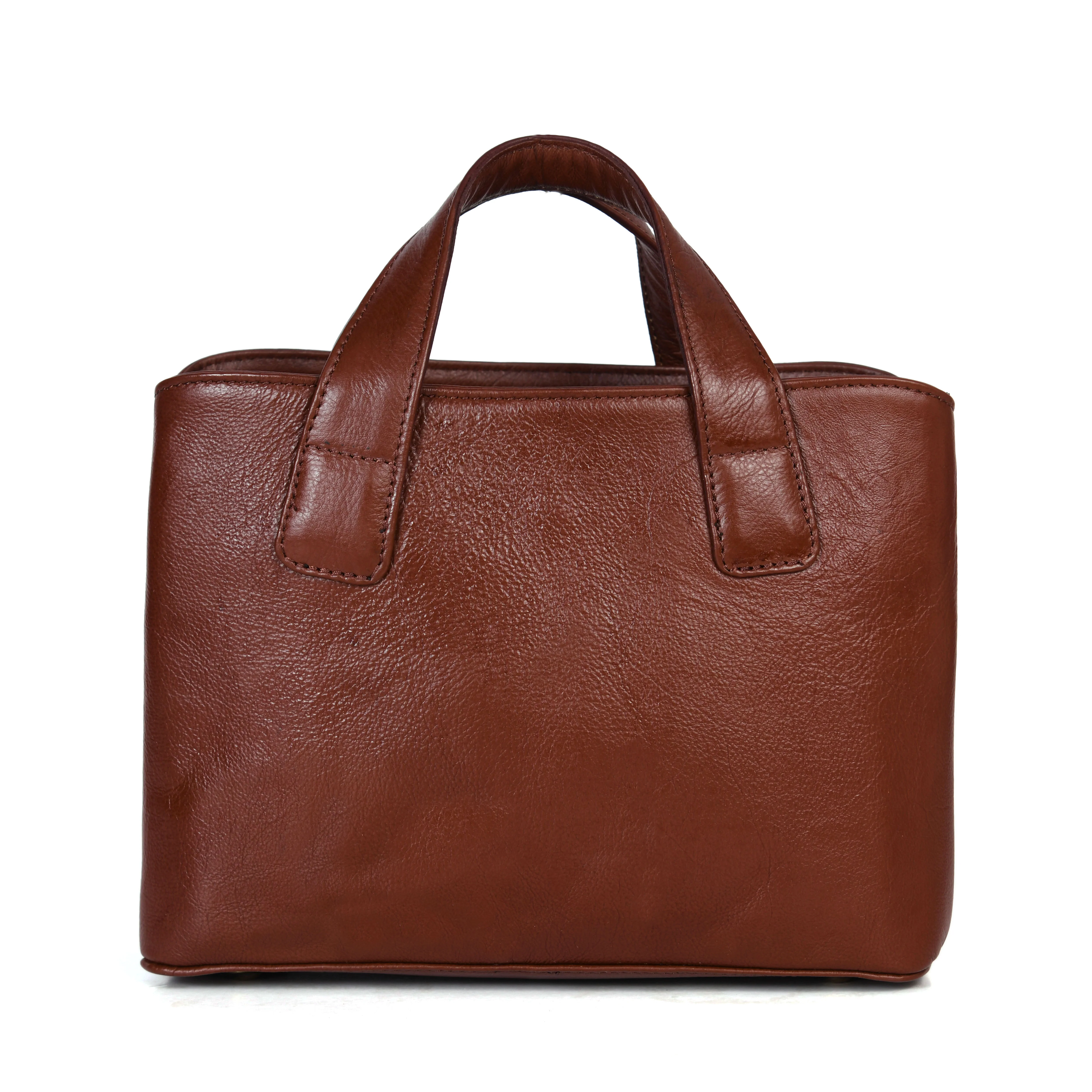 Premium Structured Leather Handbag with Dual Carry Handles, Adjustable Strap & Zip Pocket - Image 3