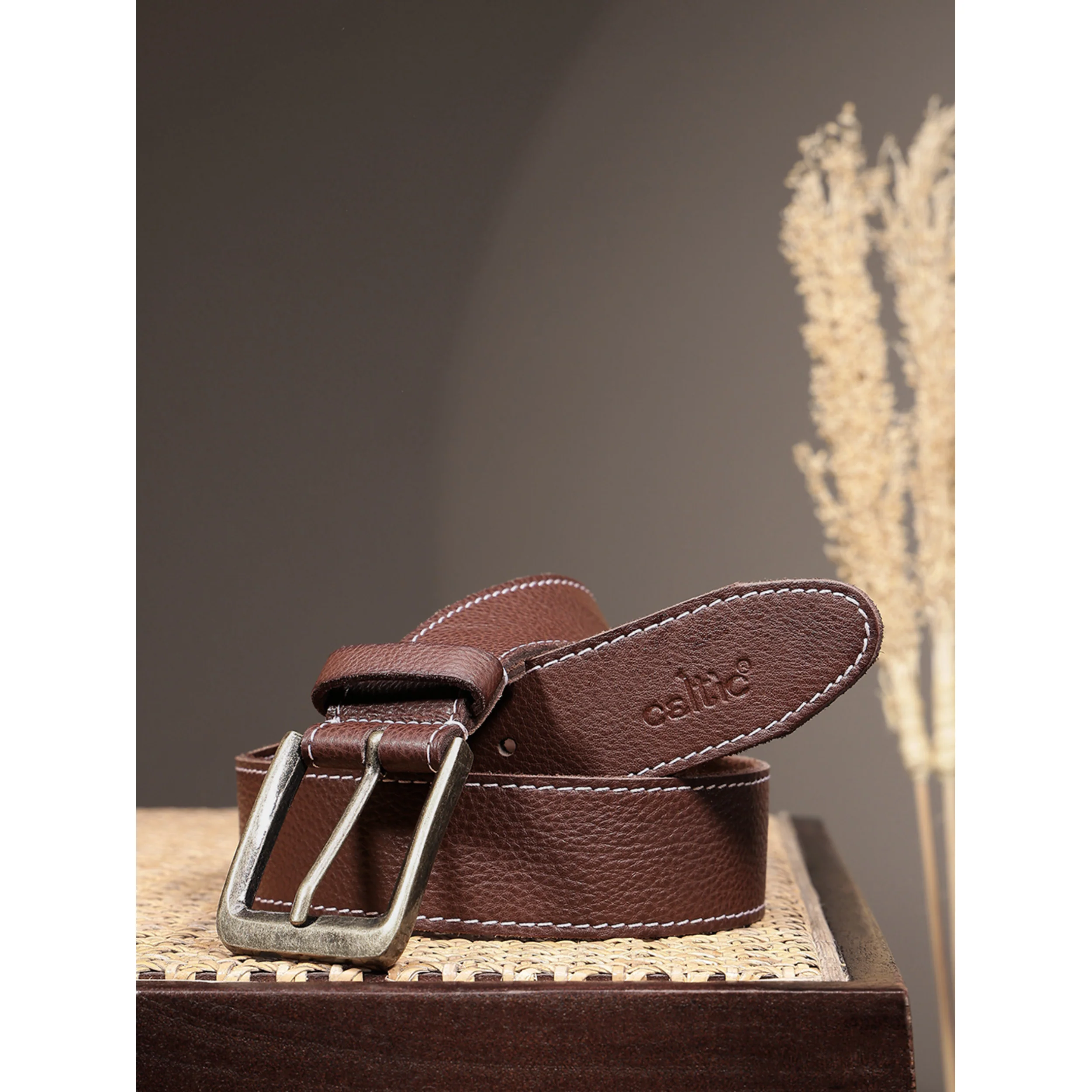 Women Genuine Leather Tan Belt Silver Buckle Contrast Stitching Casual Formal - Image 10