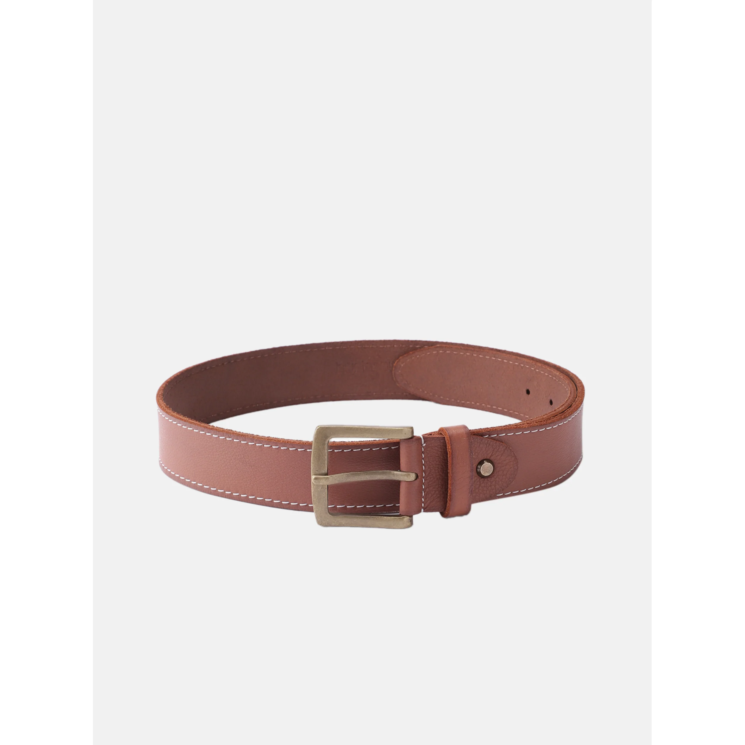 Women Genuine Leather Tan Belt Silver Buckle Contrast Stitching Casual Formal - Image 16