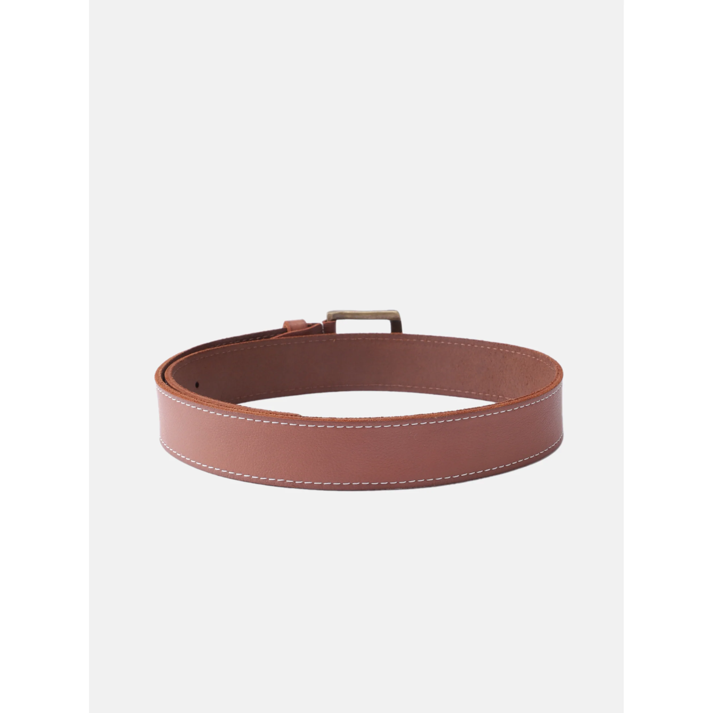 Women Genuine Leather Tan Belt Silver Buckle Contrast Stitching Casual Formal - Image 17