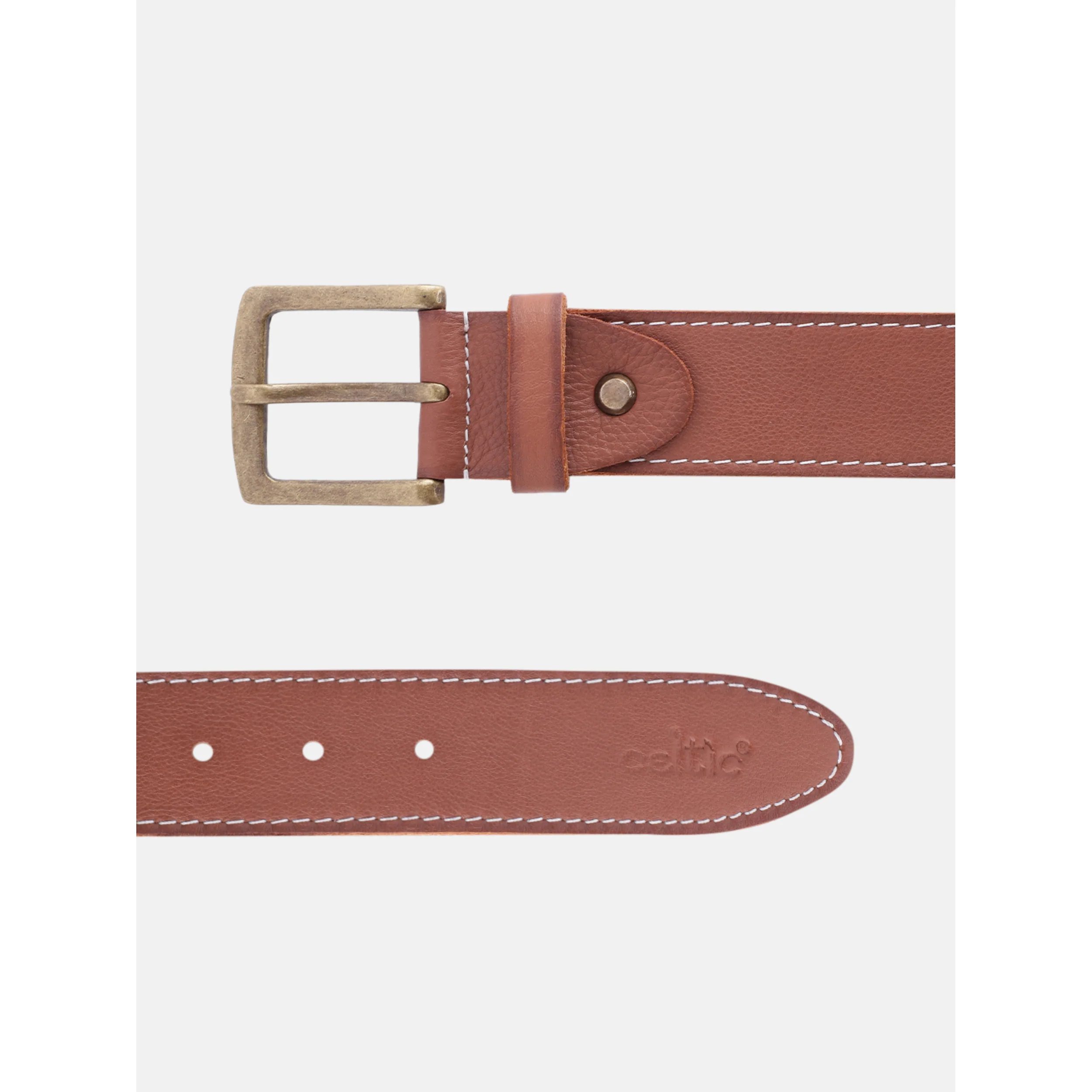 Women Genuine Leather Tan Belt Silver Buckle Contrast Stitching Casual Formal - Image 18