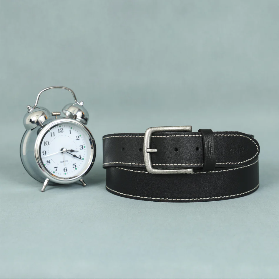 Women Genuine Leather Tan Belt Silver Buckle Contrast Stitching Casual Formal - Image 3