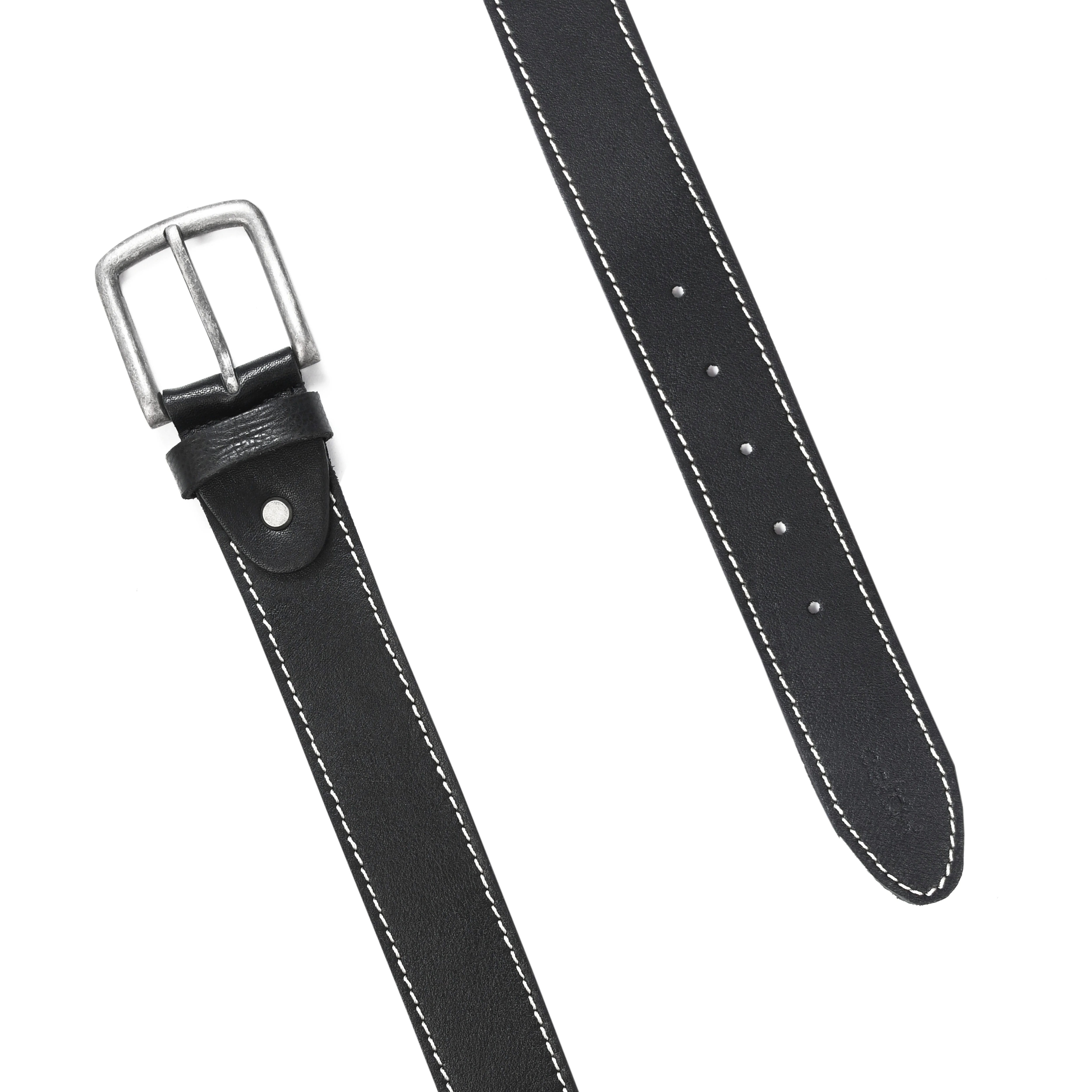 Women Genuine Leather Tan Belt Silver Buckle Contrast Stitching Casual Formal - Image 7