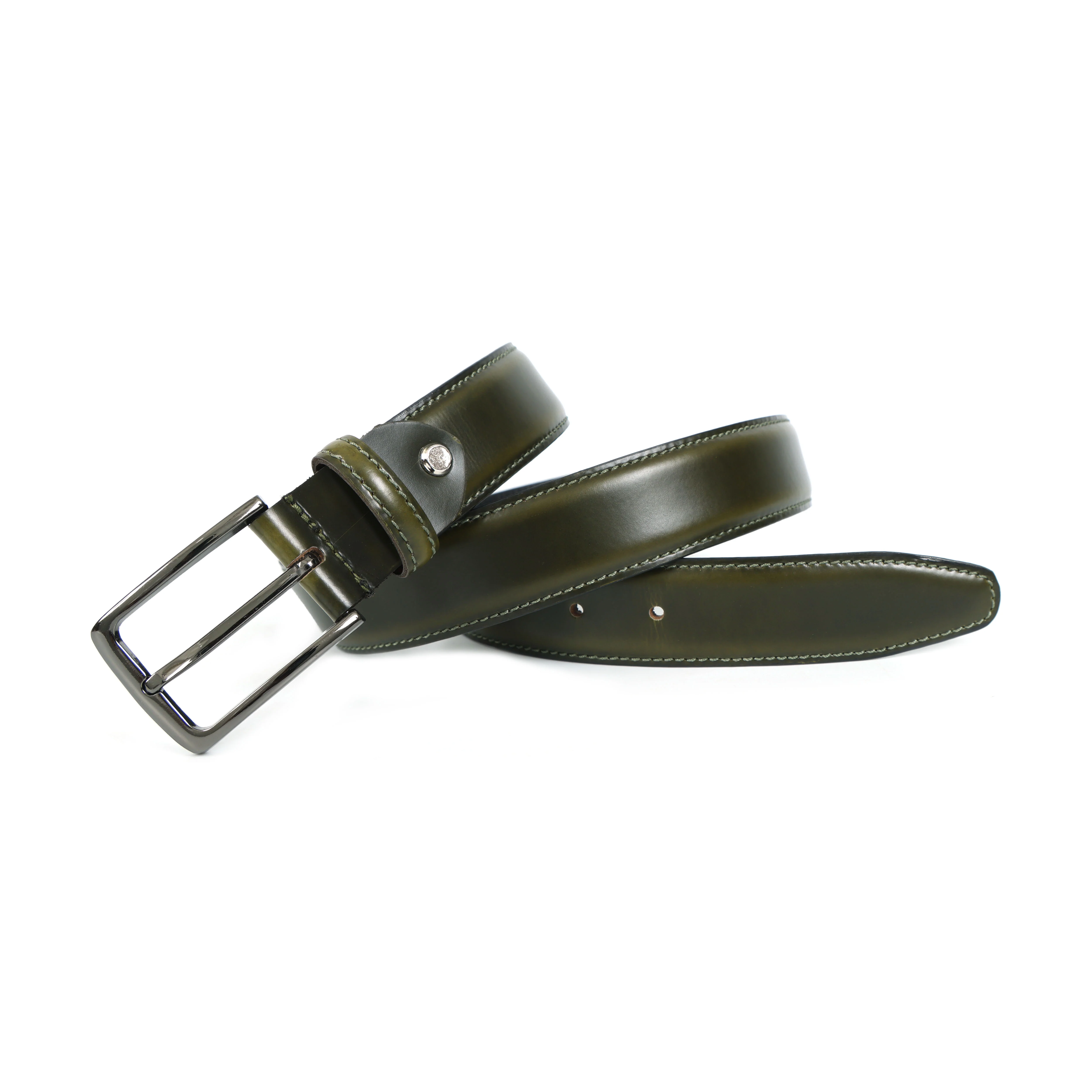 Unisex Premium Olive Leather Belt With Polished Buckle For Formal Casual Daily Wear - Image 2