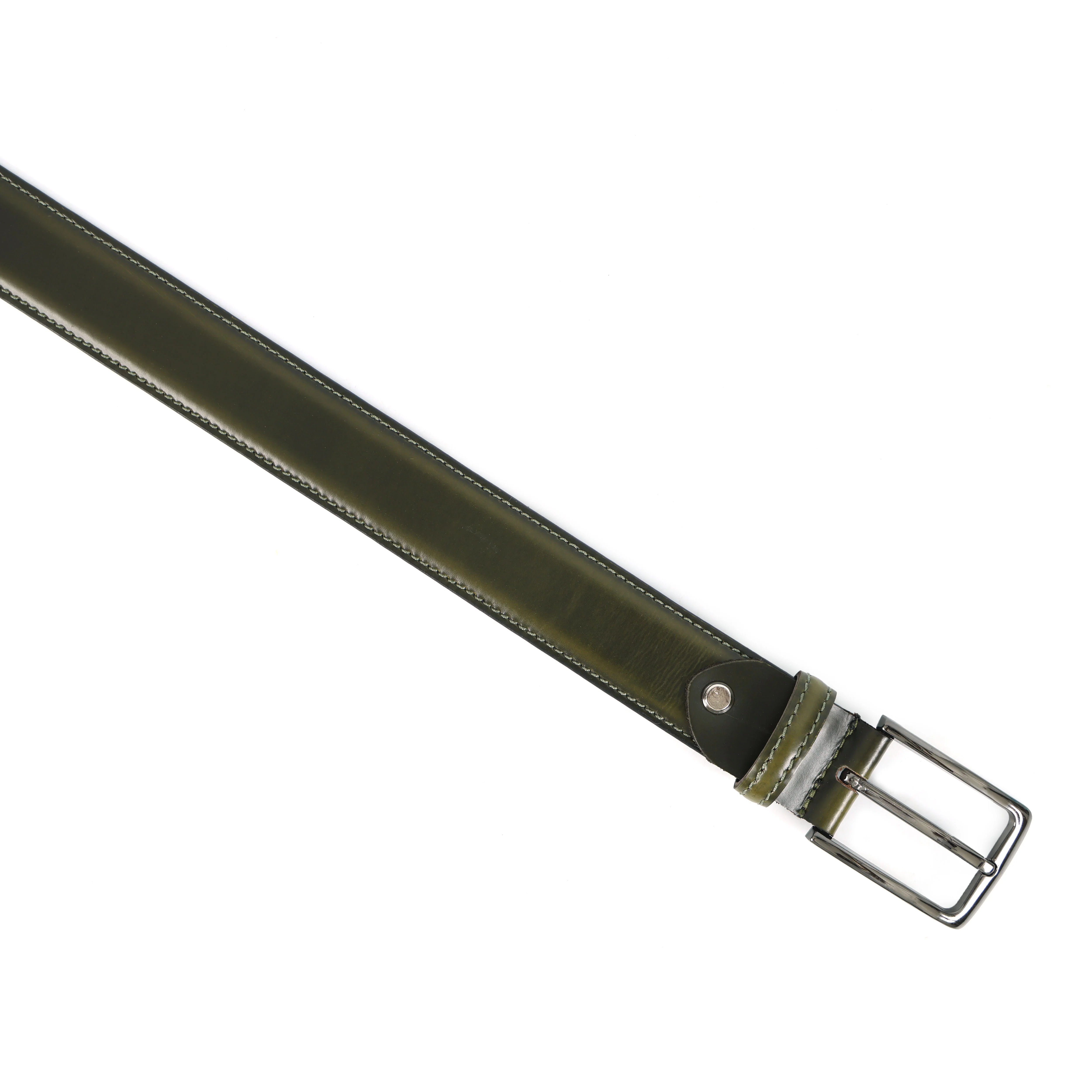 Unisex Premium Olive Leather Belt With Polished Buckle For Formal Casual Daily Wear - Image 3