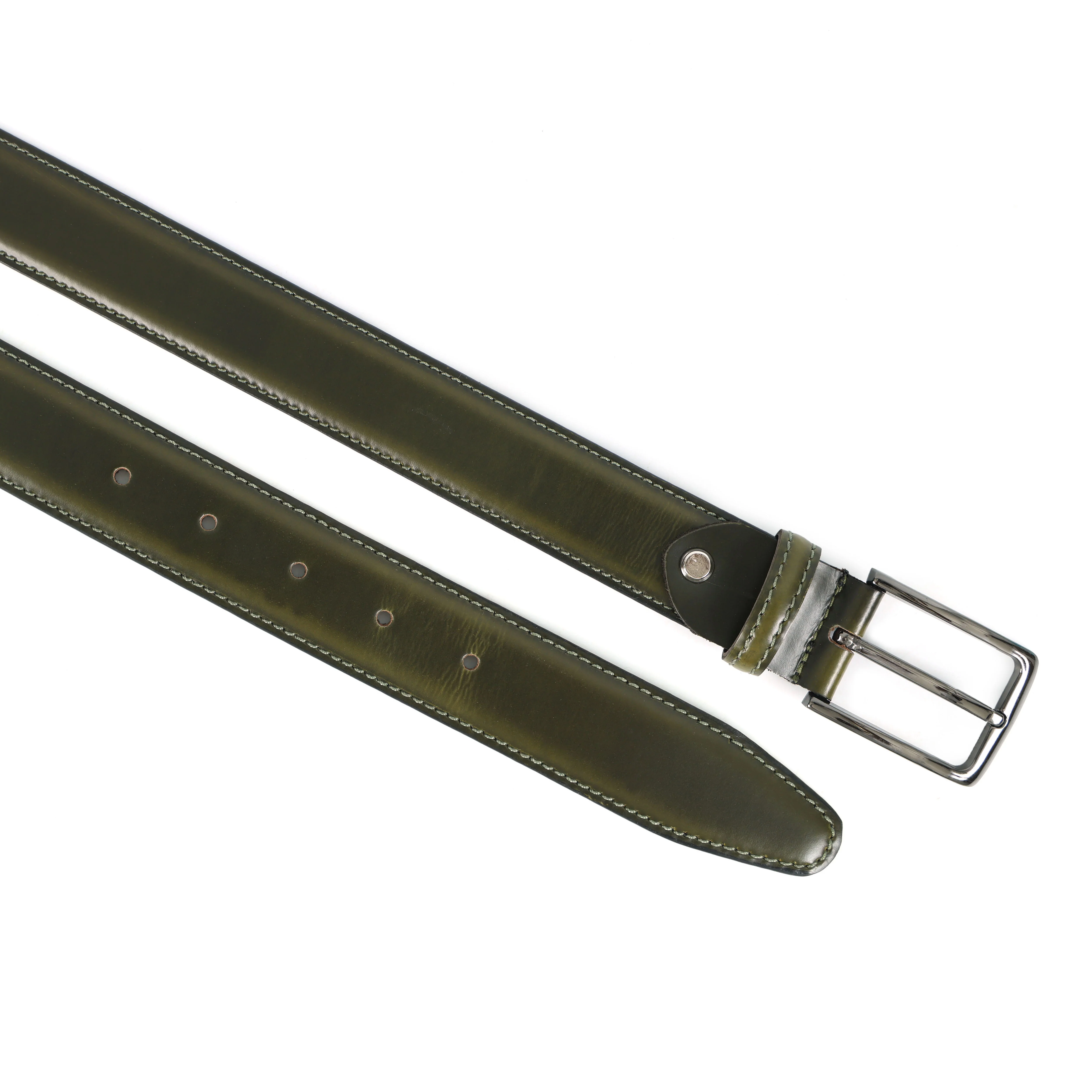 Unisex Premium Olive Leather Belt With Polished Buckle For Formal Casual Daily Wear - Image 5
