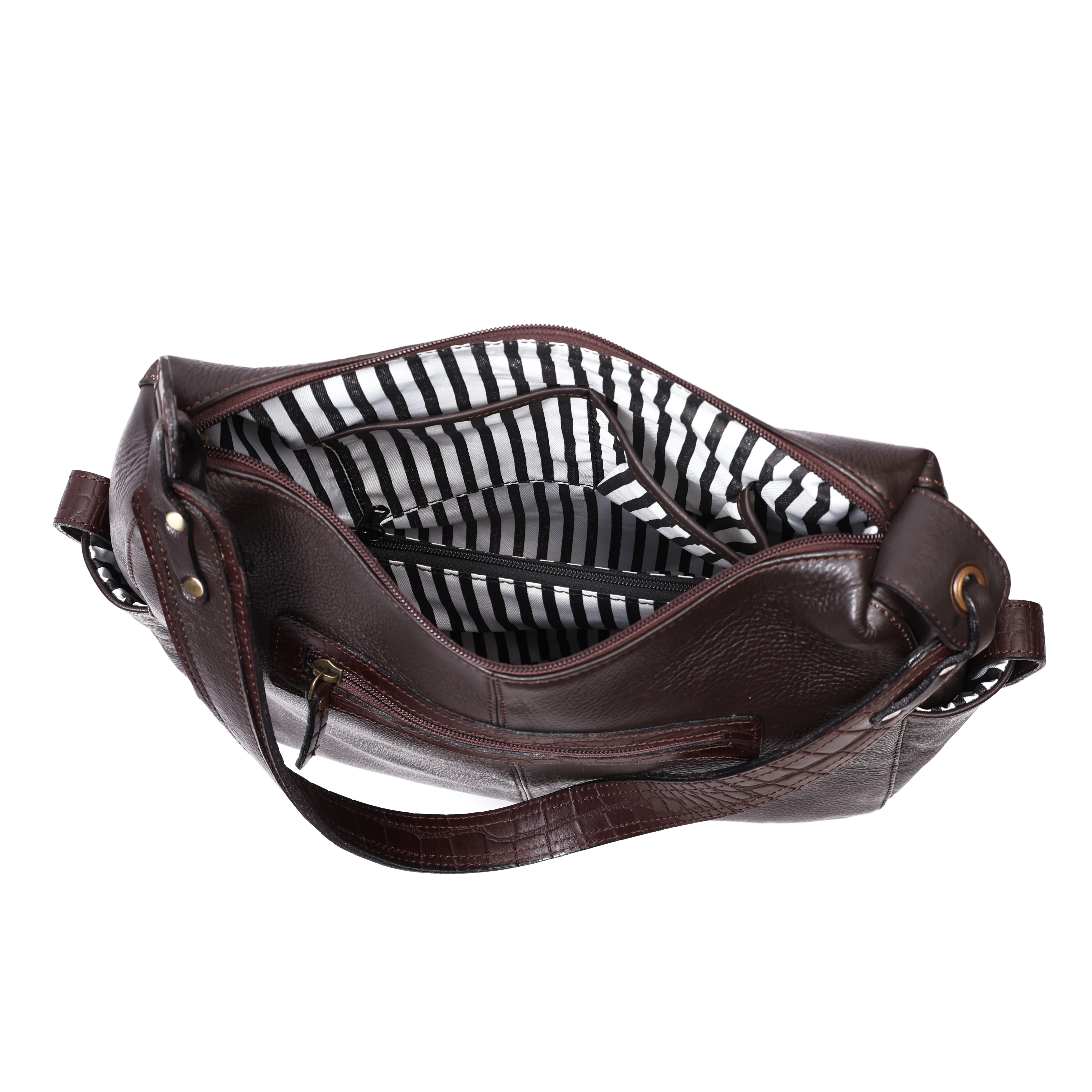 Premium Genuine Leather Hobo Shoulder Bag with Zippered Pockets & Fixed Strap - Image 13