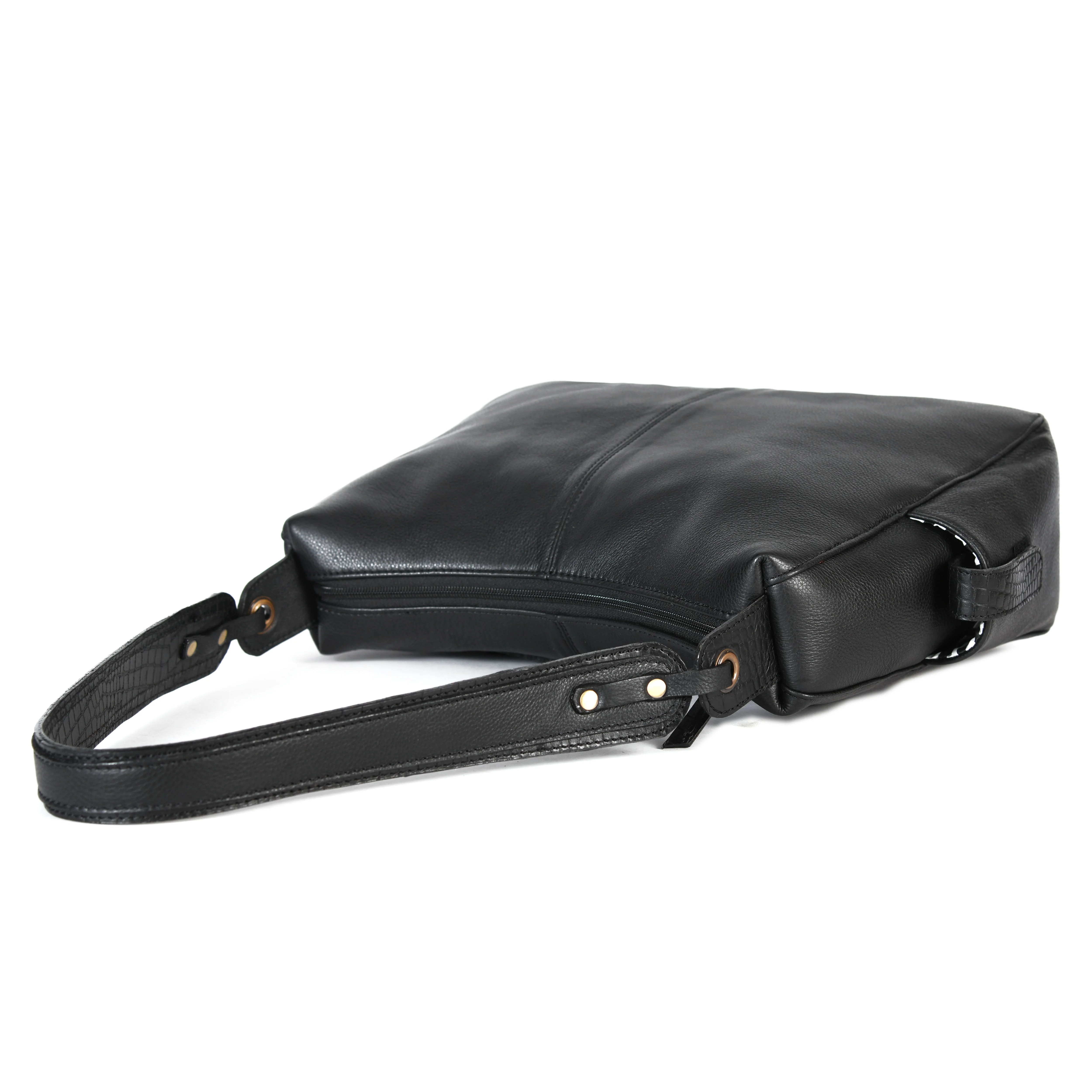 Premium Genuine Leather Hobo Shoulder Bag with Zippered Pockets & Fixed Strap - Image 14