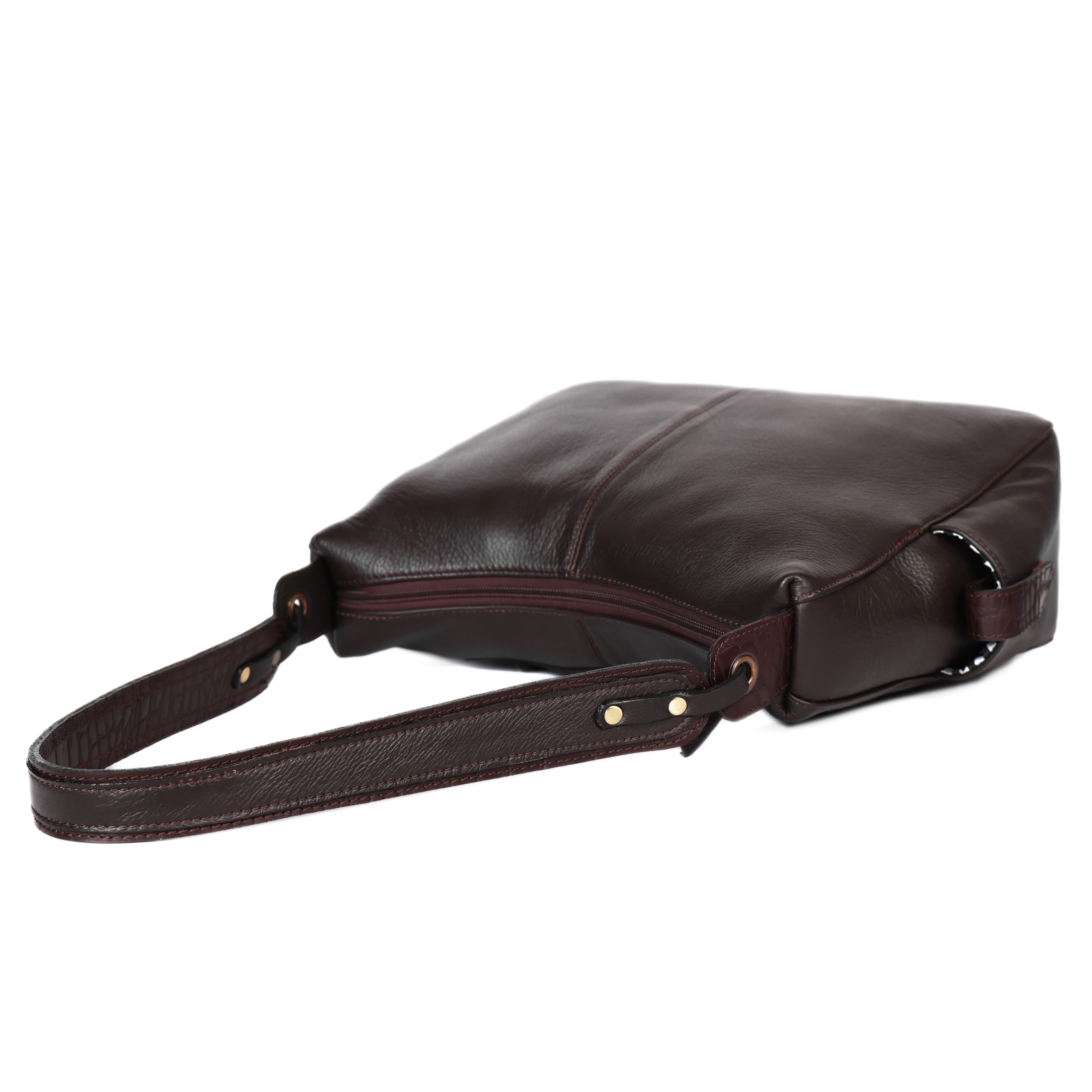 Premium Genuine Leather Hobo Shoulder Bag with Zippered Pockets & Fixed Strap - Image 15