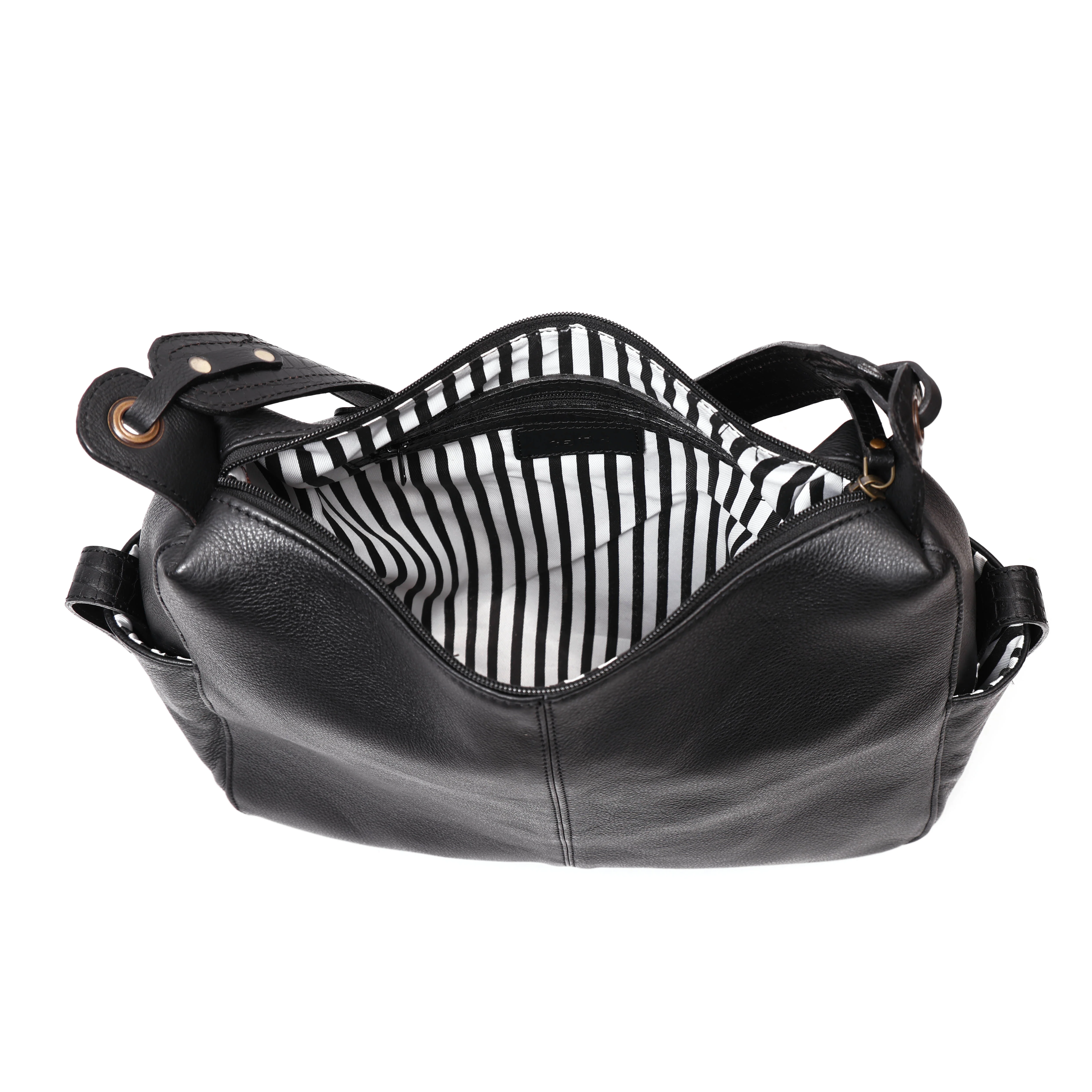 Premium Genuine Leather Hobo Shoulder Bag with Zippered Pockets & Fixed Strap - Image 16