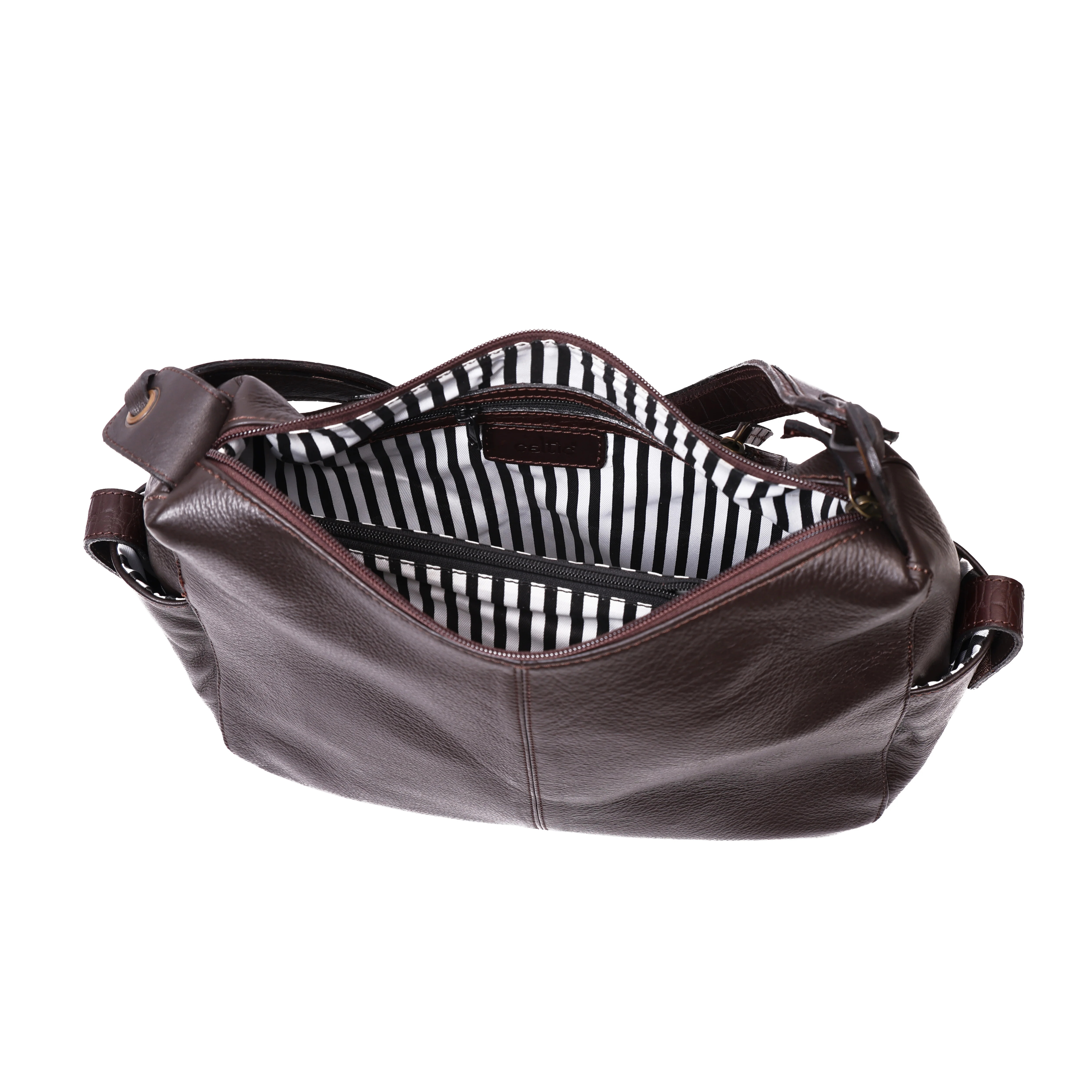 Premium Genuine Leather Hobo Shoulder Bag with Zippered Pockets & Fixed Strap - Image 17
