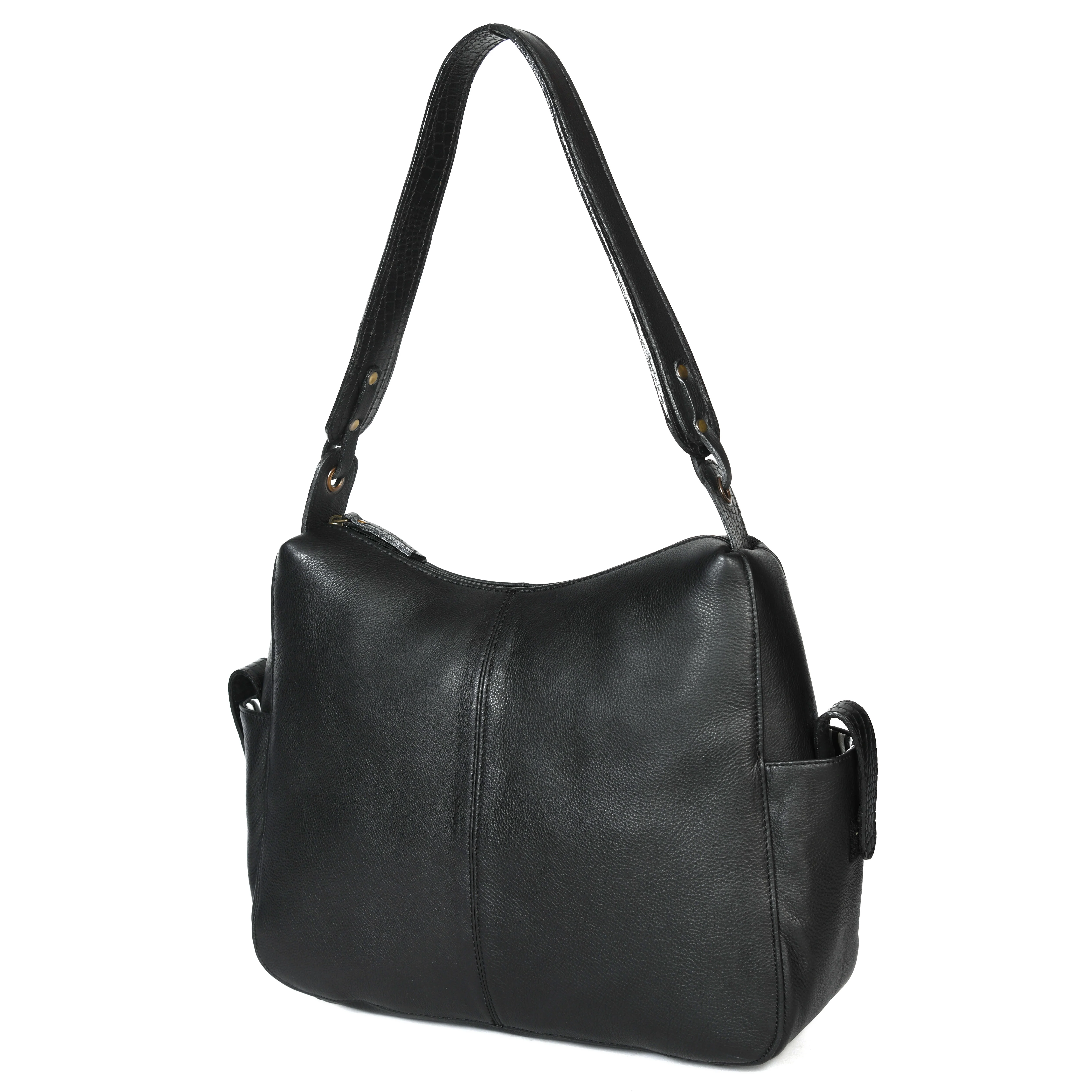 Premium Genuine Leather Hobo Shoulder Bag with Zippered Pockets & Fixed Strap - Image 18
