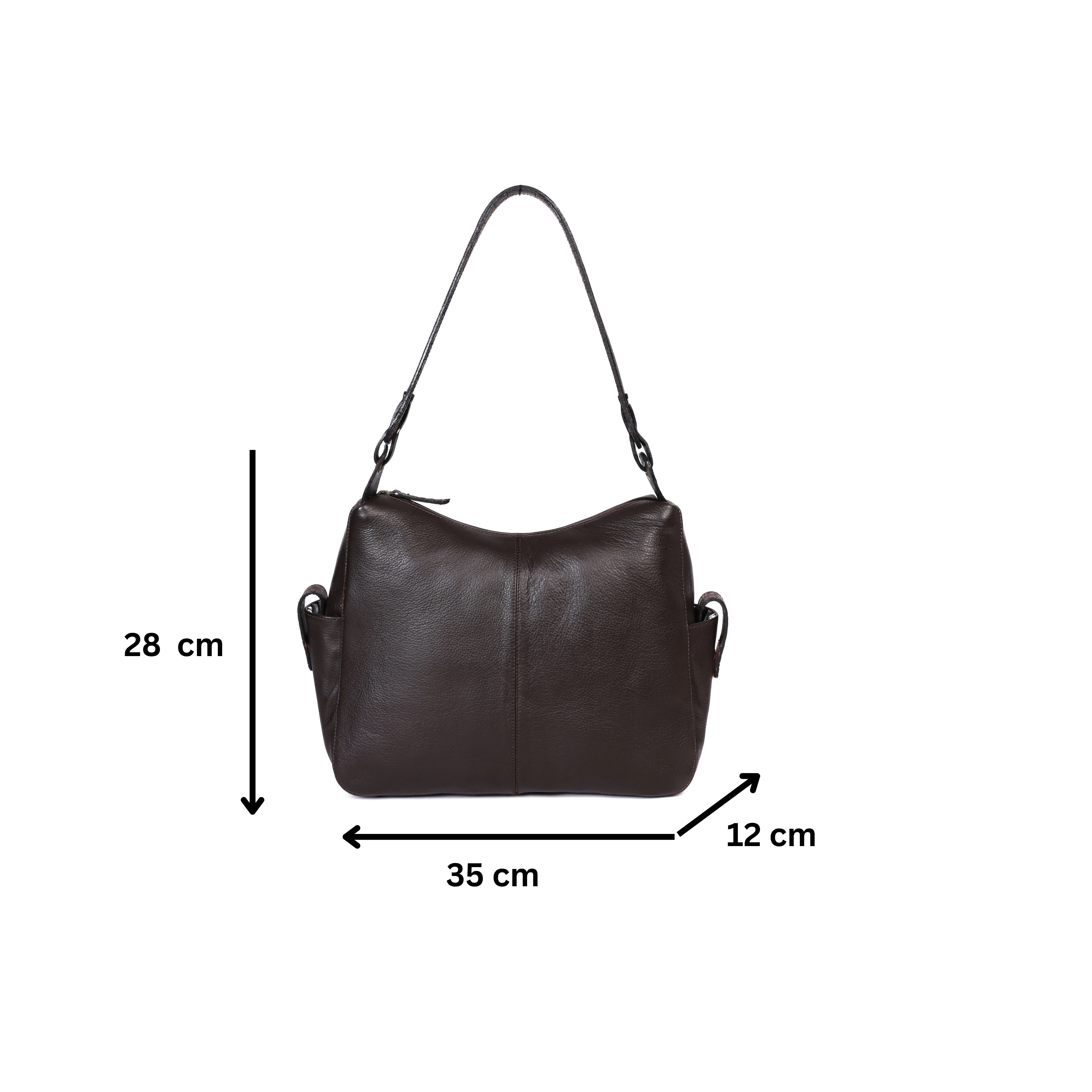 Premium Genuine Leather Hobo Shoulder Bag with Zippered Pockets & Fixed Strap - Image 20