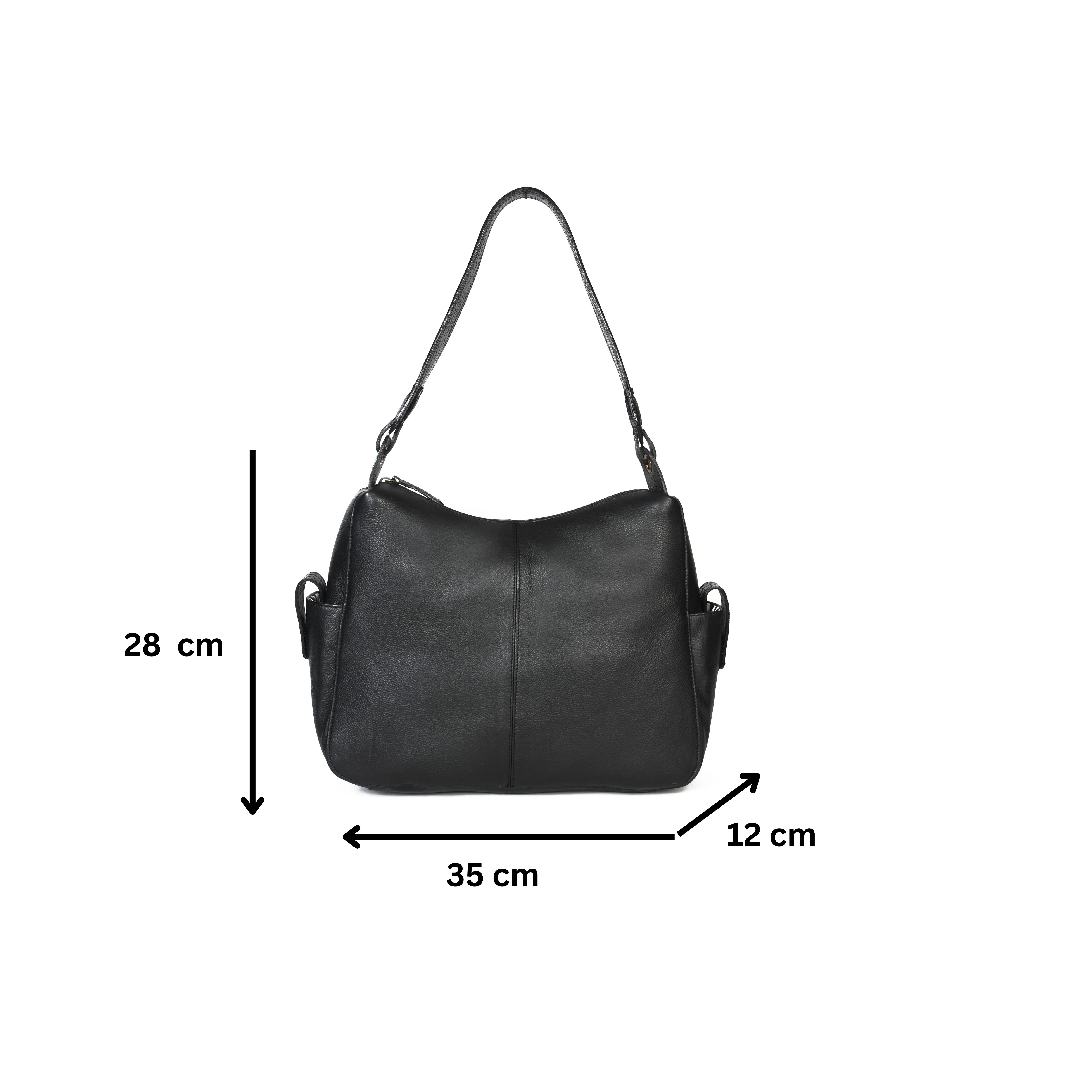 Premium Genuine Leather Hobo Shoulder Bag with Zippered Pockets & Fixed Strap - Image 21